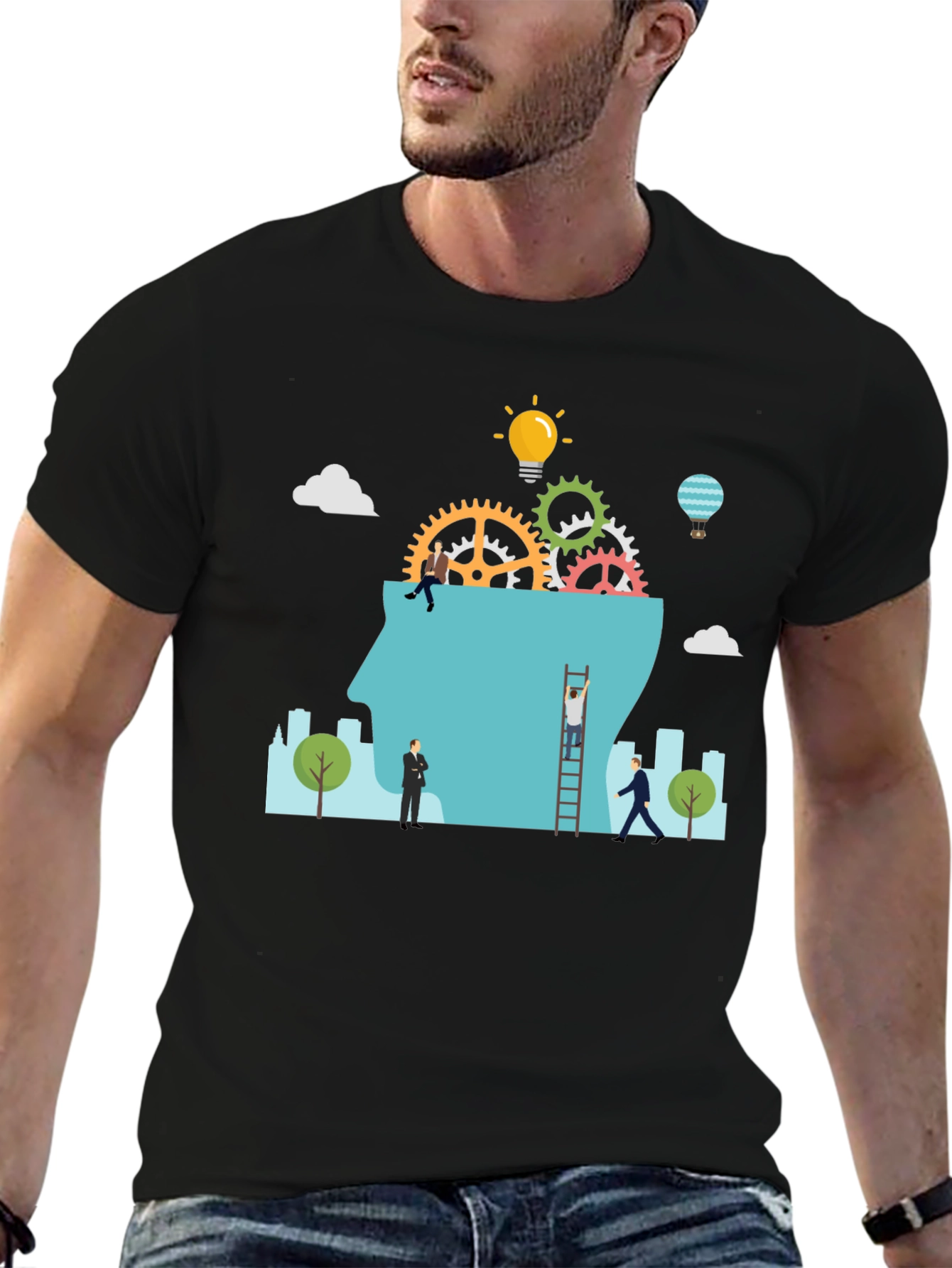 Creative Mindset T-Shirt: Brain Gears & Idea Bulb