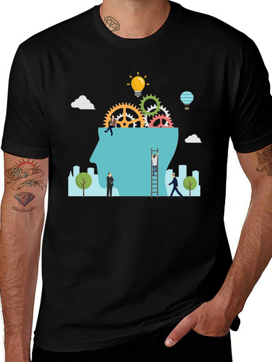 Creative Mindset T-Shirt: Brain Gears & Idea Bulb
