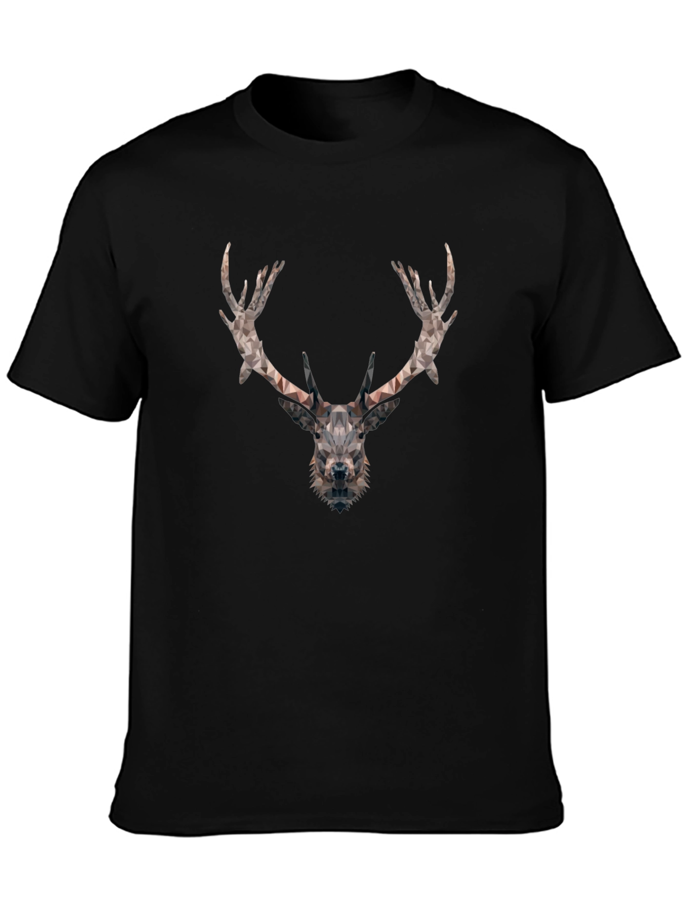 Geometric Deer Head Graphic Tee - Black