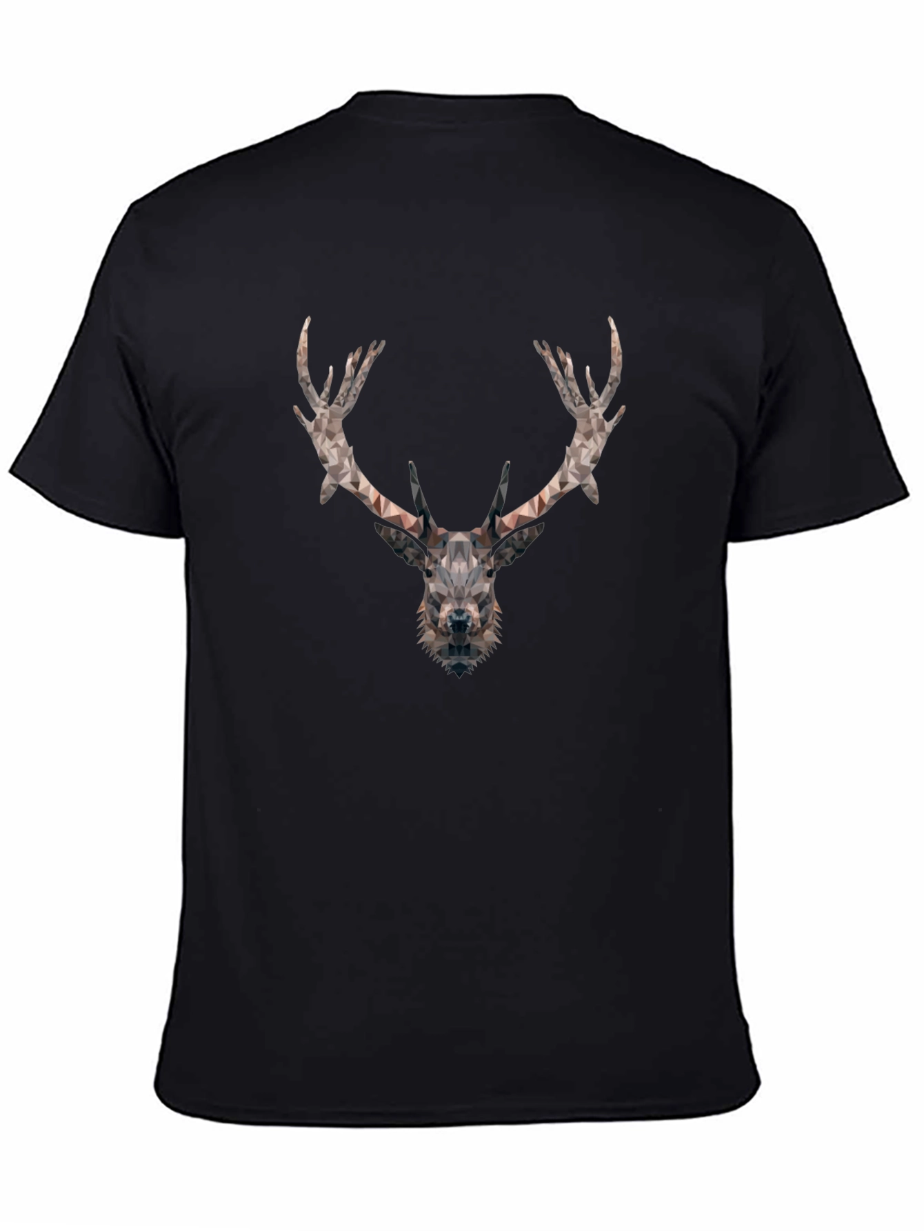 Geometric Deer Head Graphic Tee - Black