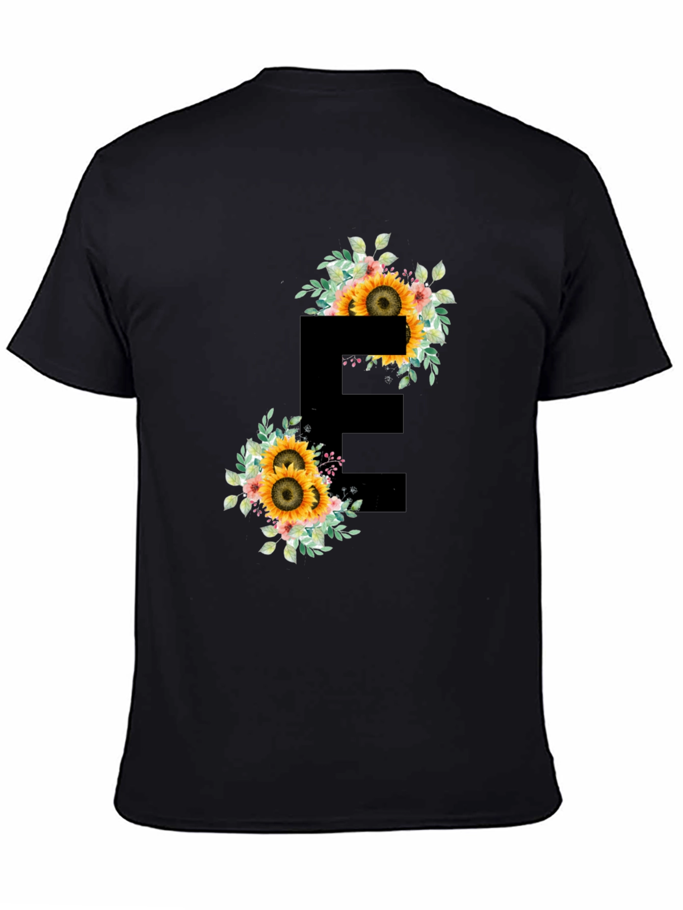 Floral Letter E Black T-Shirt