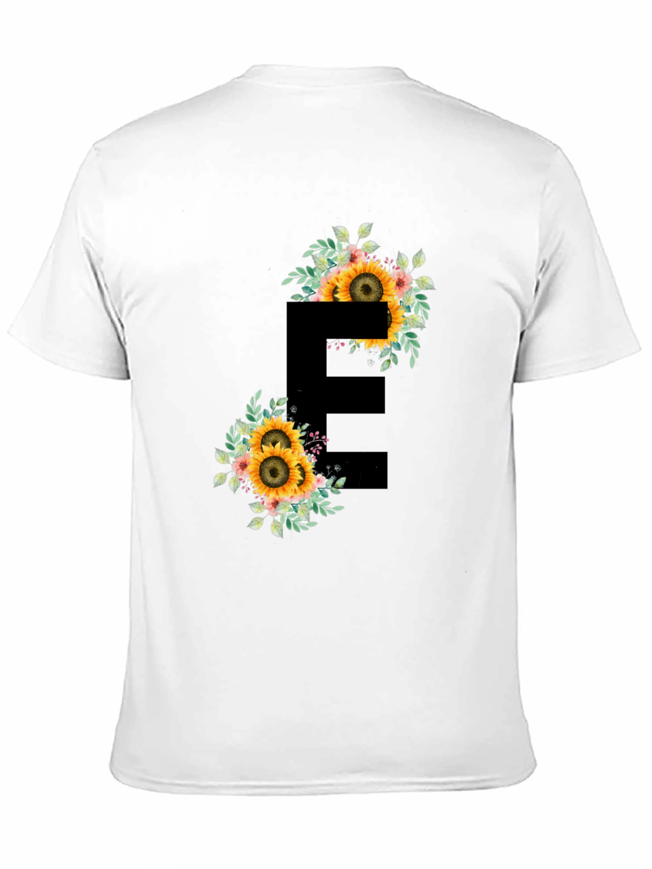 Floral Letter E Black T-Shirt