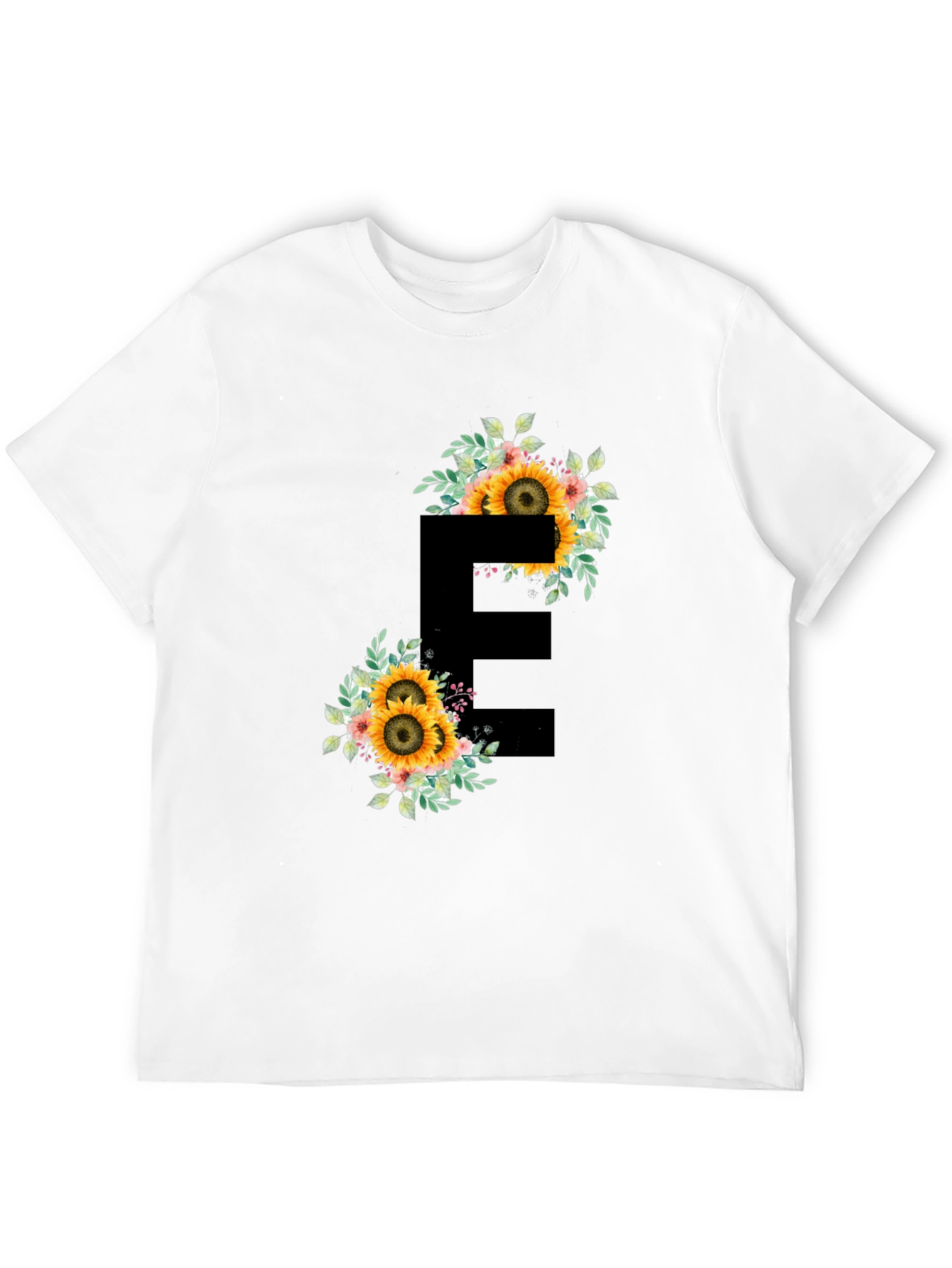 Floral Letter E Black T-Shirt