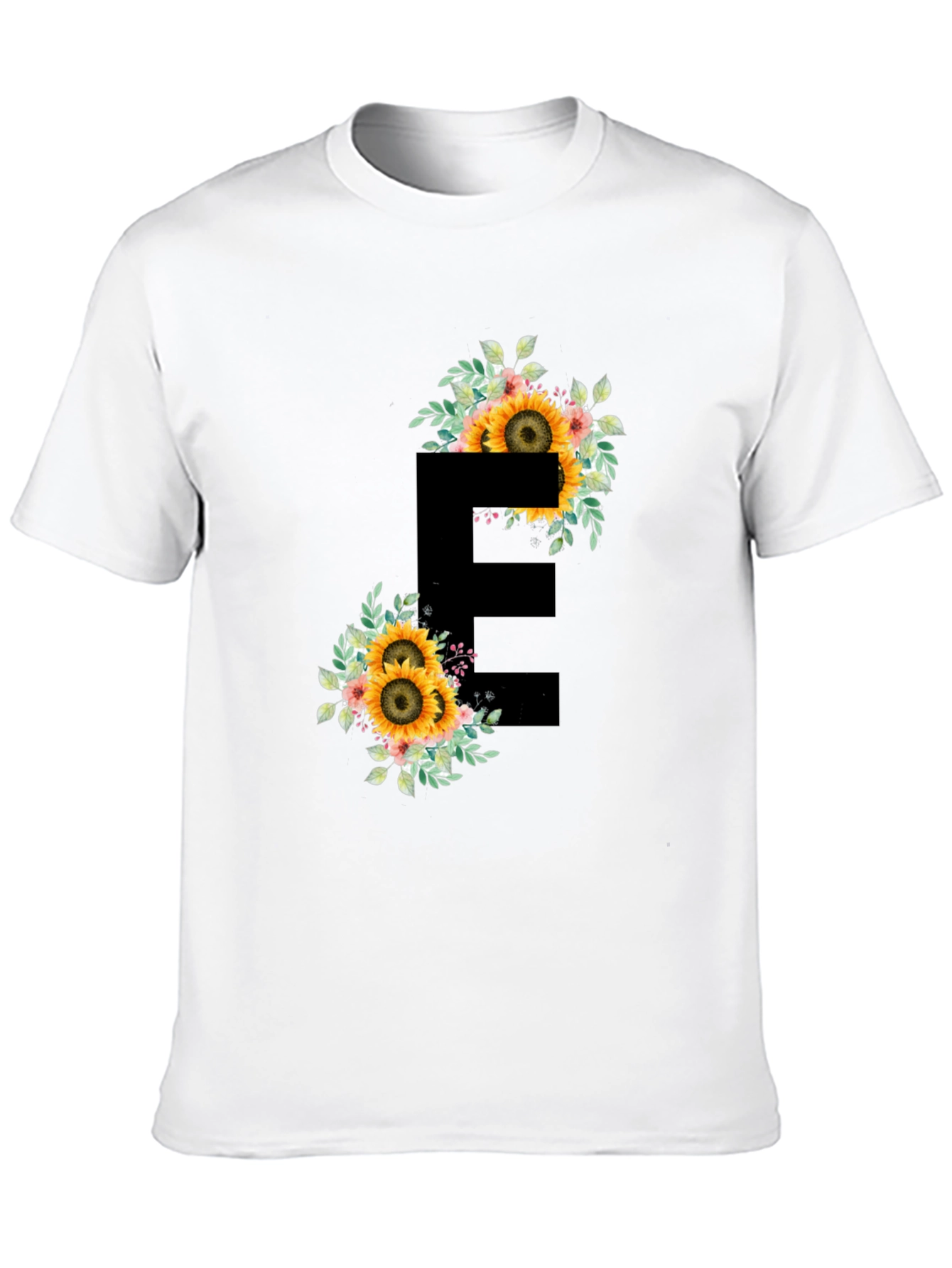 Floral Letter E Black T-Shirt