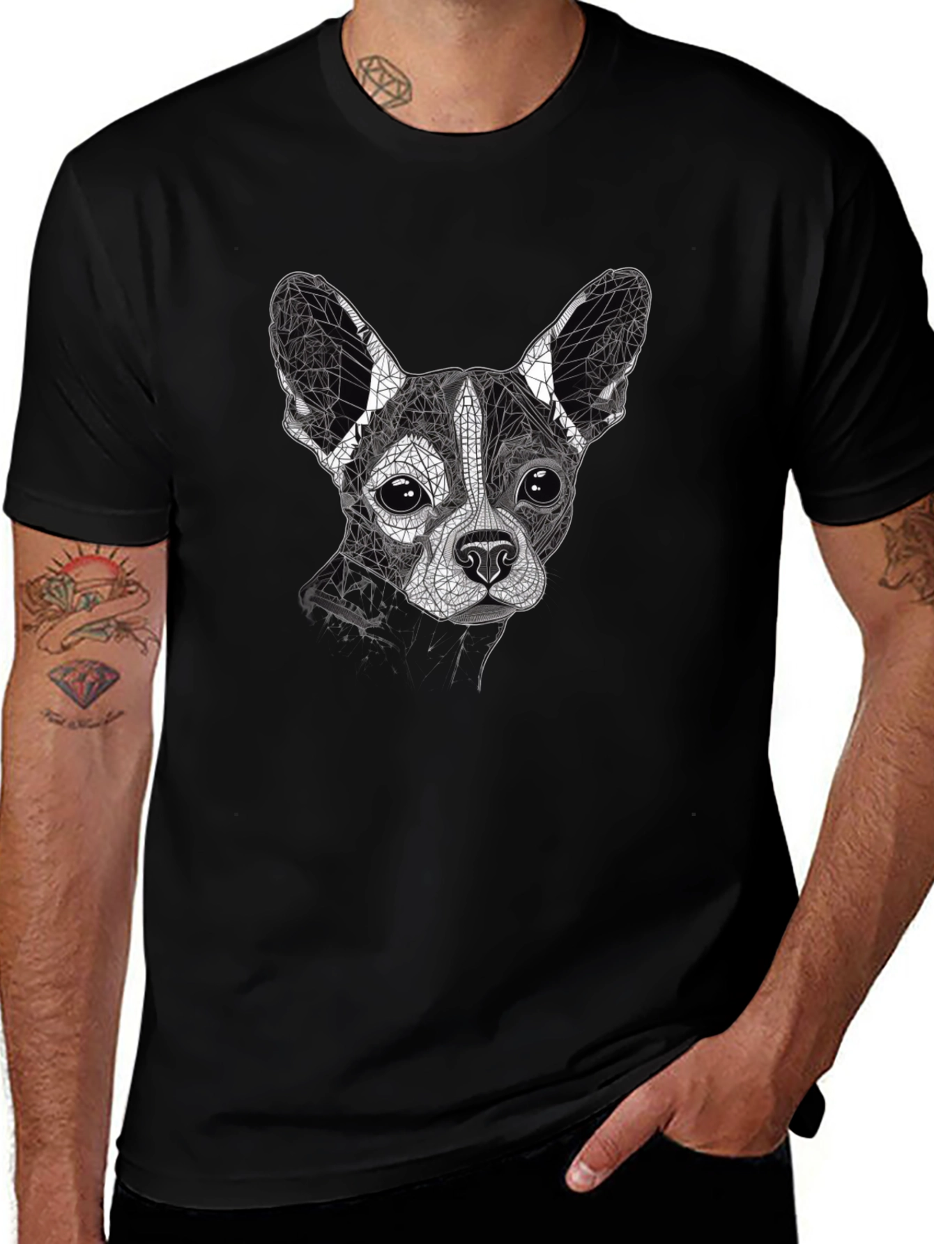 Geometric Dog Print T-Shirt - Stylish & Modern