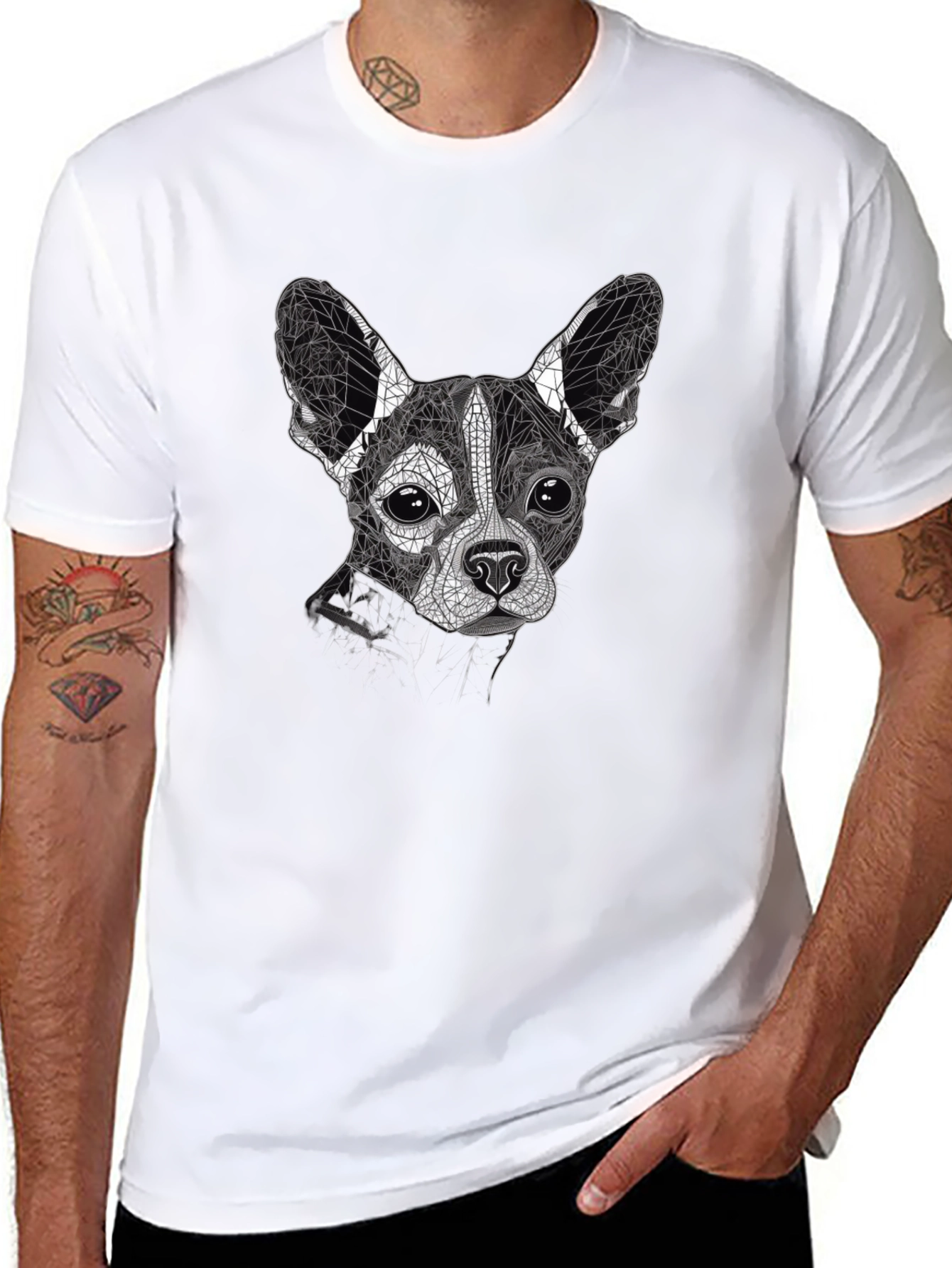 Geometric Dog Print T-Shirt - Stylish & Modern