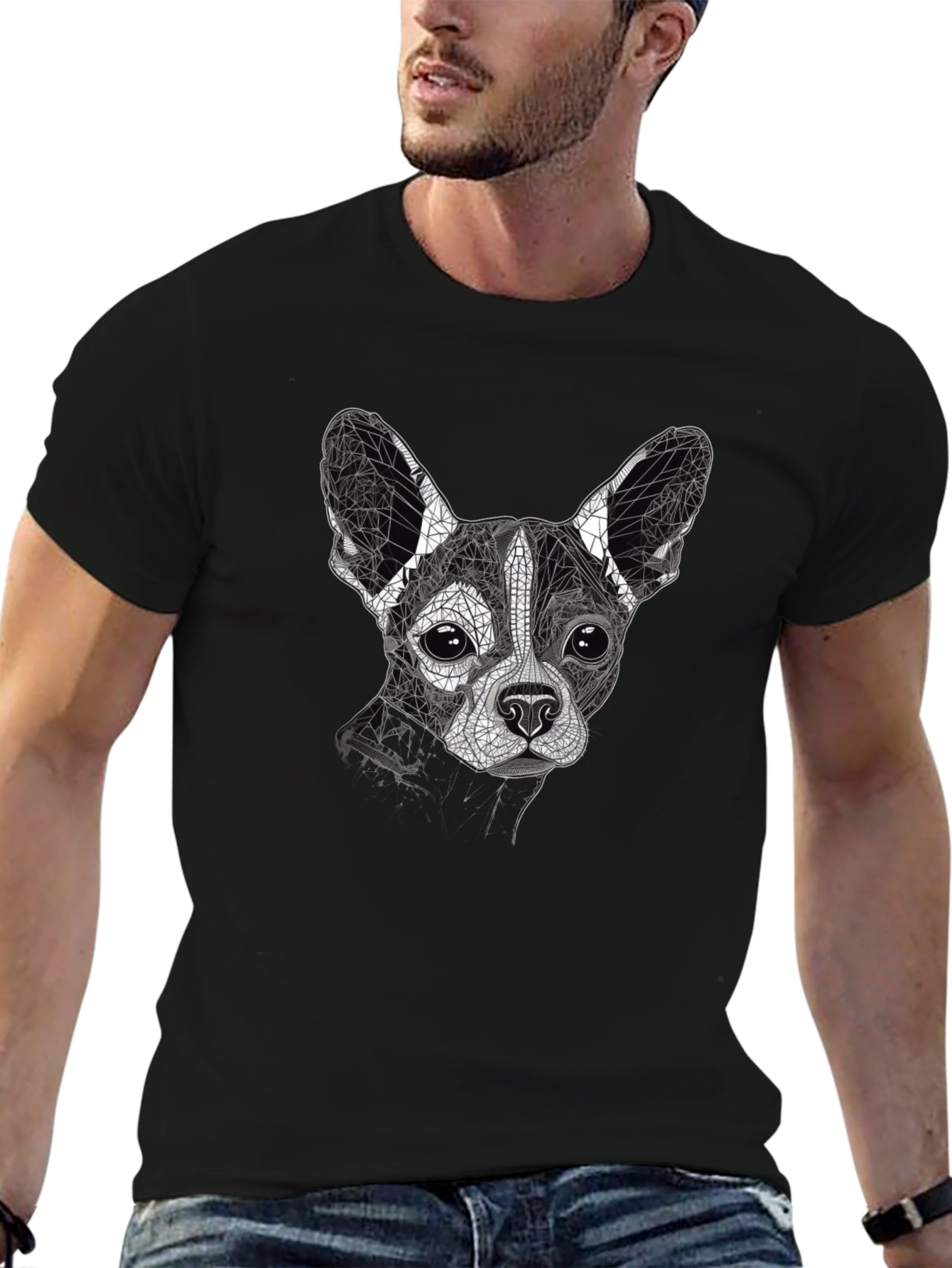 Geometric Dog Print T-Shirt - Stylish & Modern