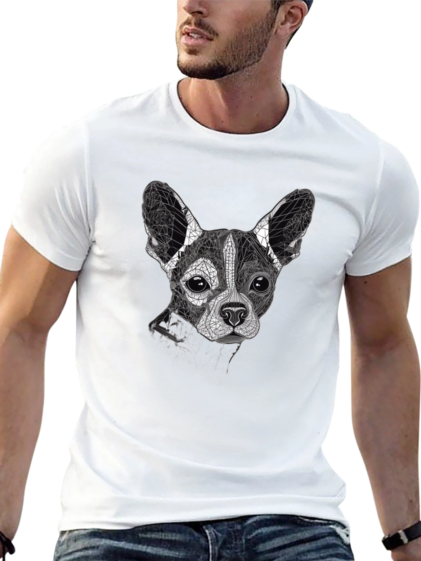 Geometric Dog Print T-Shirt - Stylish & Modern