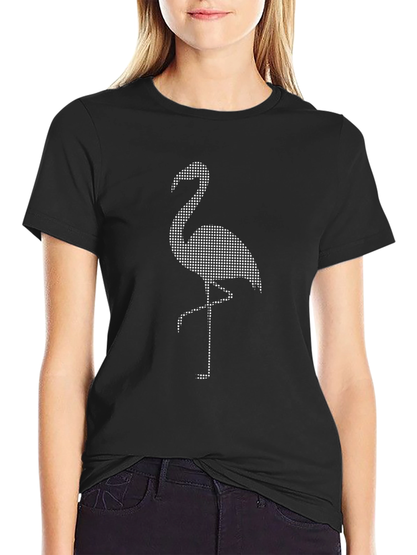 Black Flamingo Dot Pattern Tee