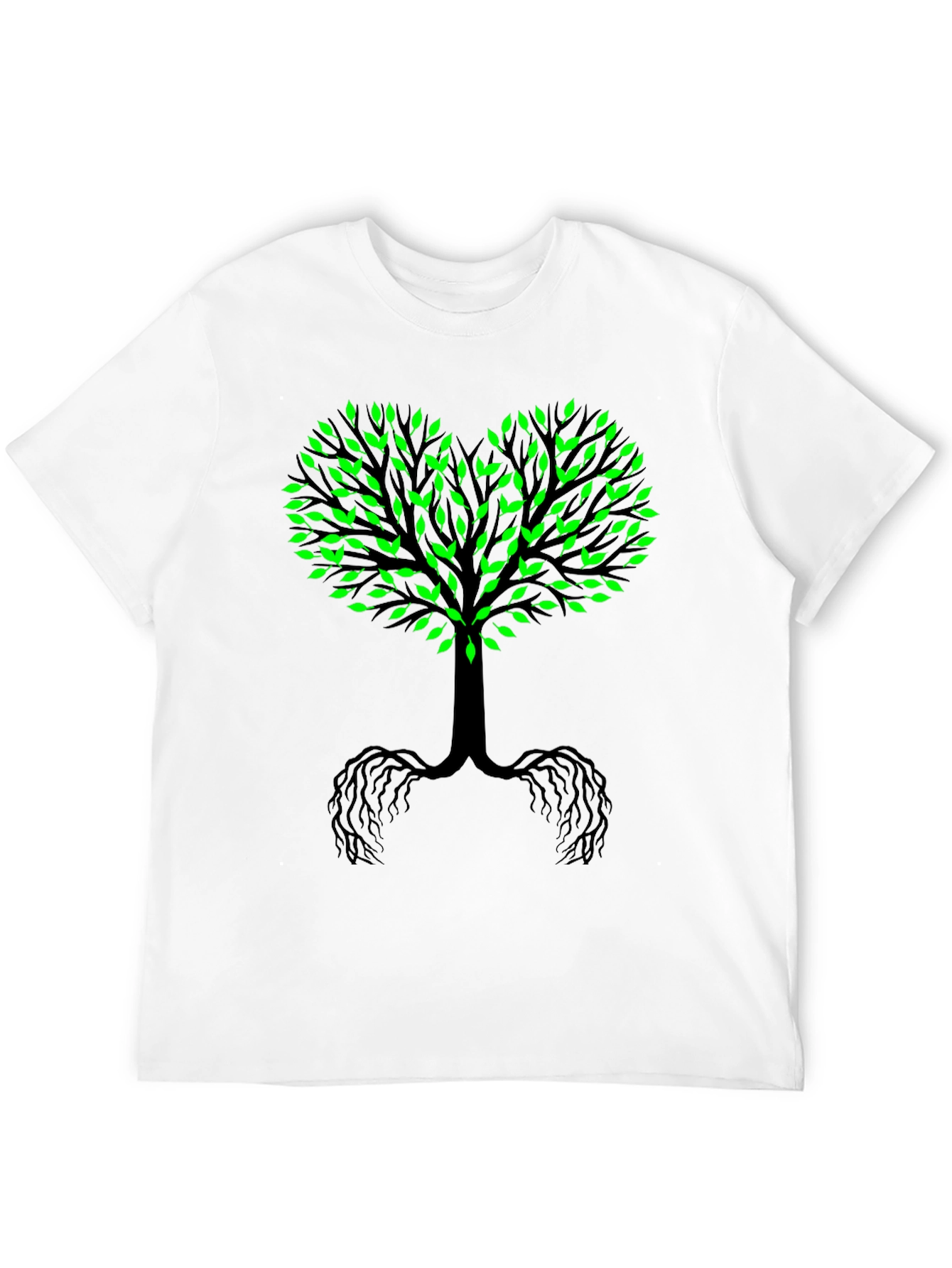 Tree of Life Black Tee - Green Leaf Heart