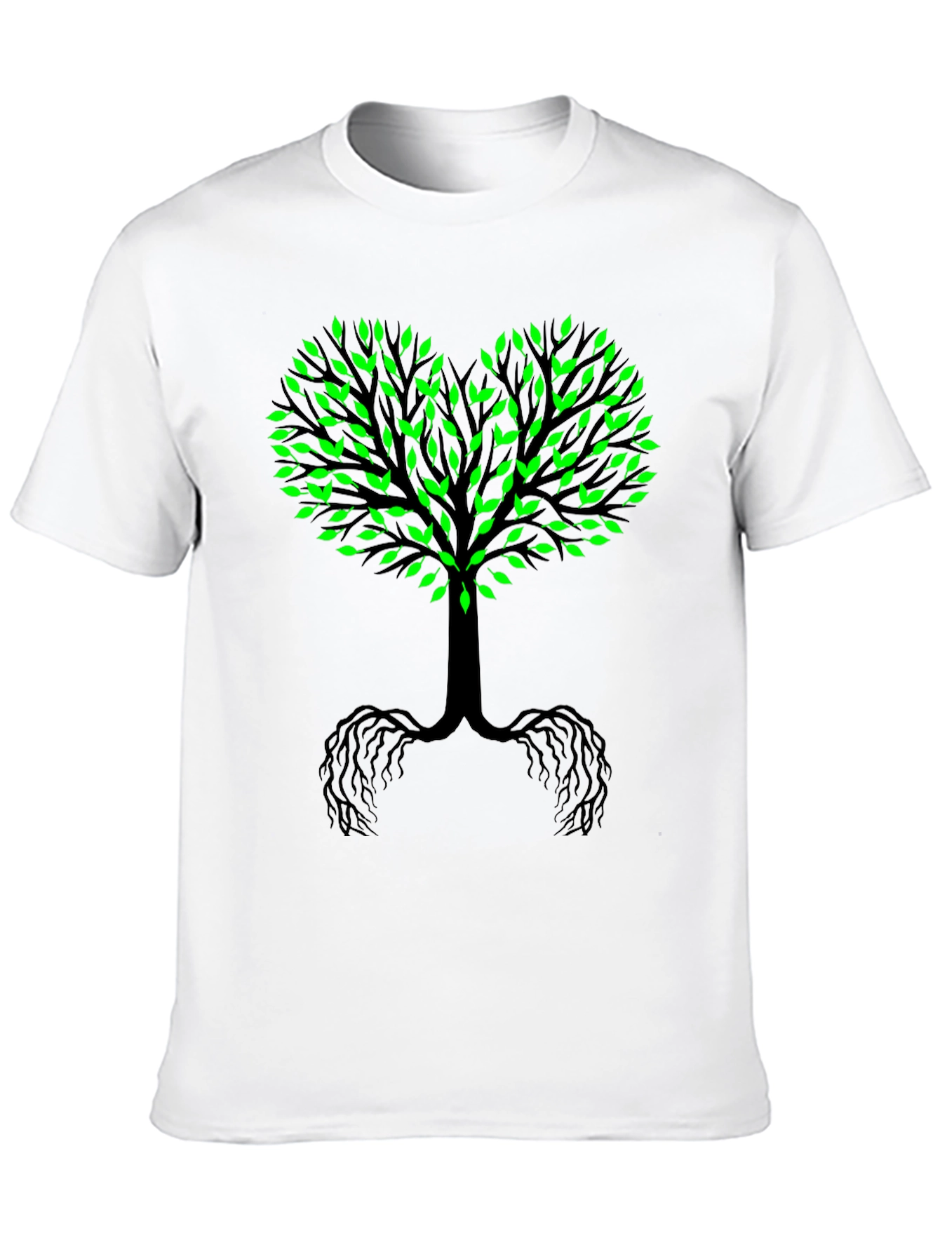 Tree of Life Black Tee - Green Leaf Heart