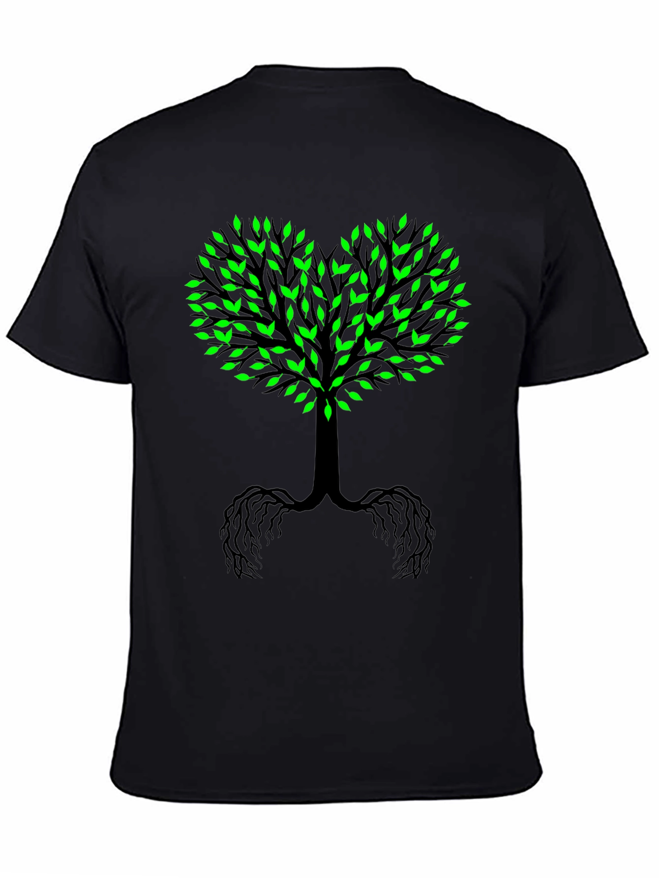Tree of Life Black Tee - Green Leaf Heart