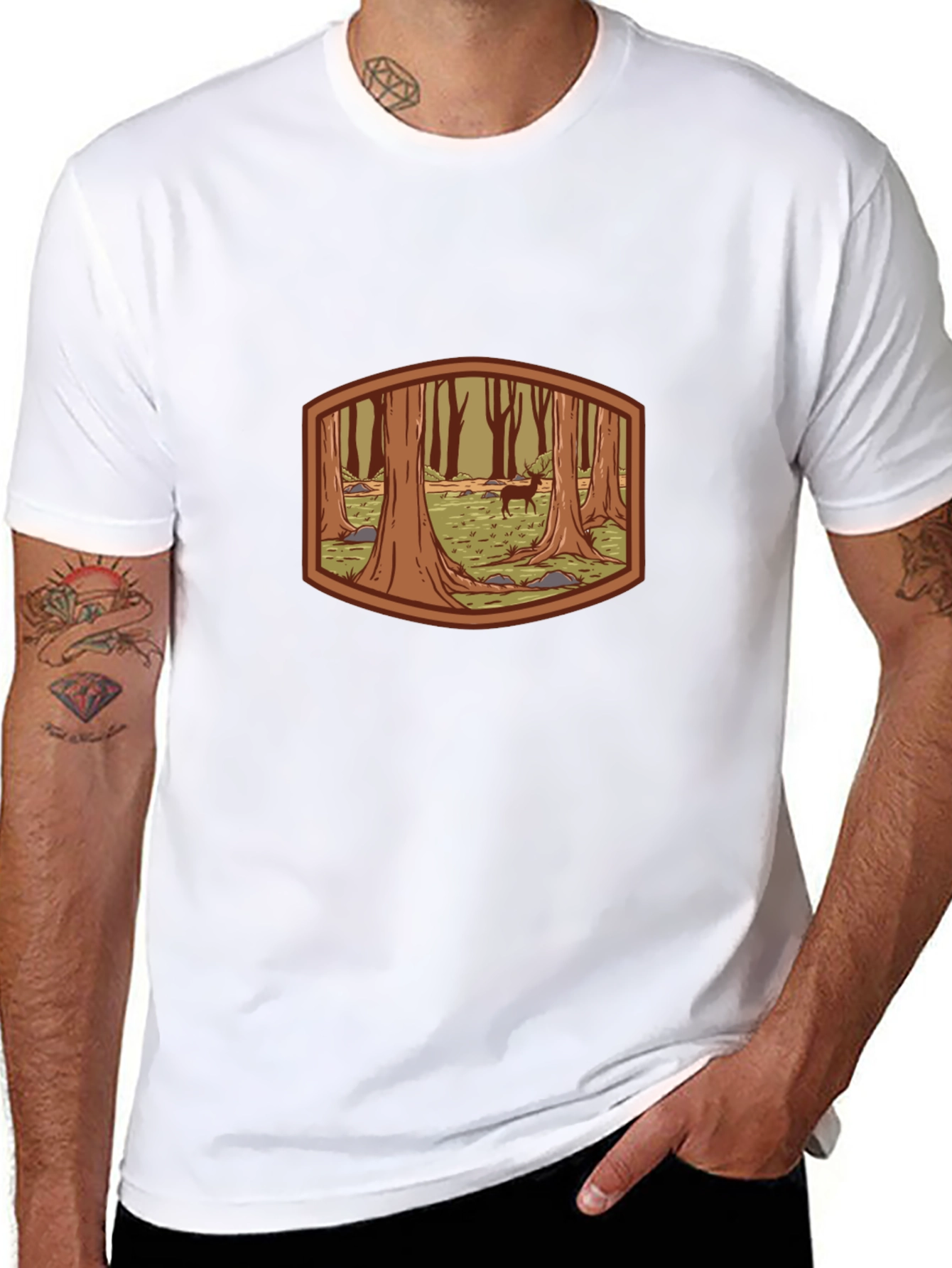 Forest Deer Graphic Tee - Black Cotton T-Shirt