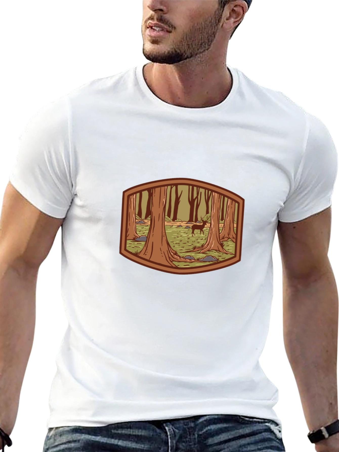 Forest Deer Graphic Tee - Black Cotton T-Shirt