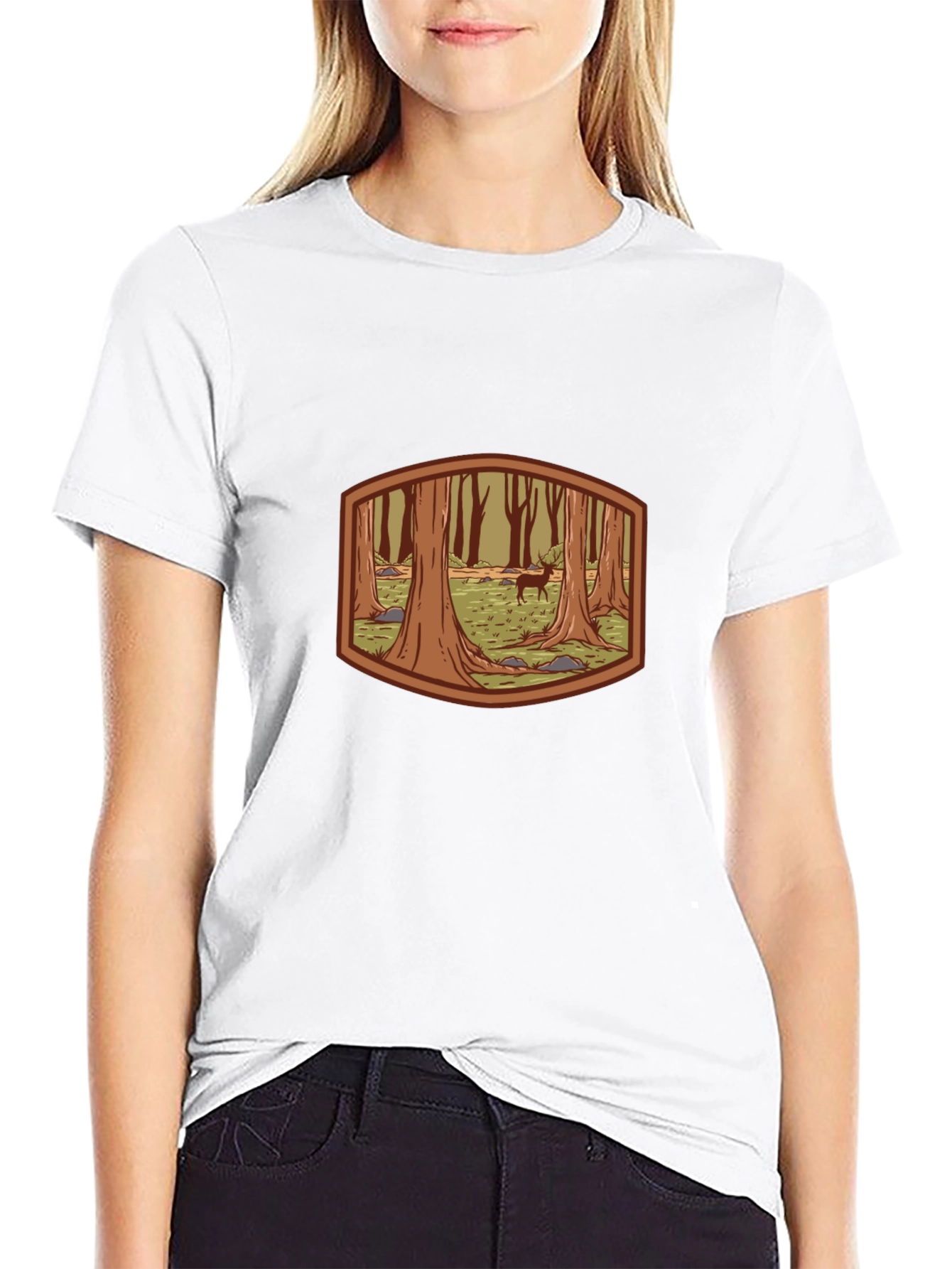 Forest Deer Graphic Tee - Black Cotton T-Shirt