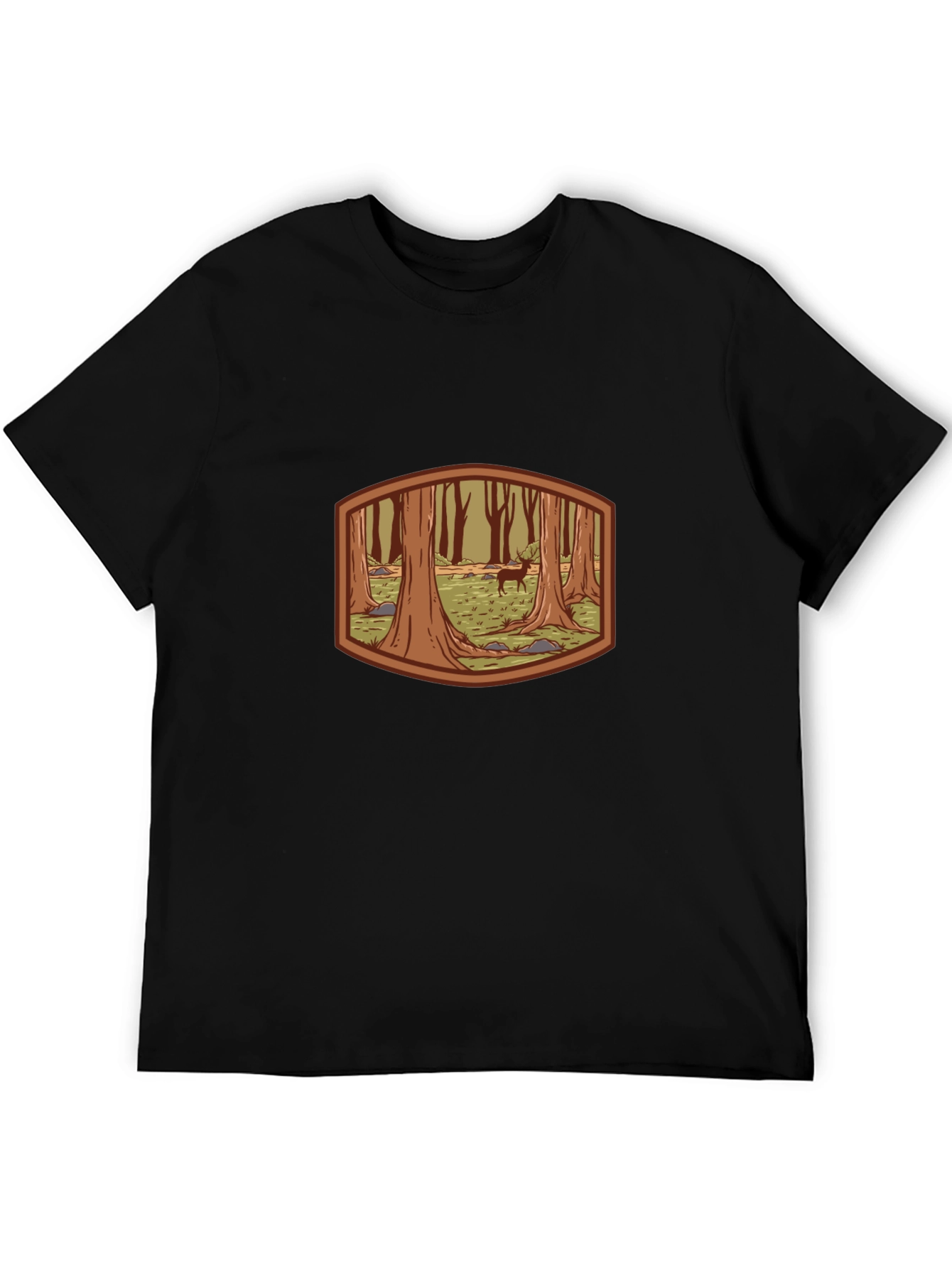 Forest Deer Graphic Tee - Black Cotton T-Shirt