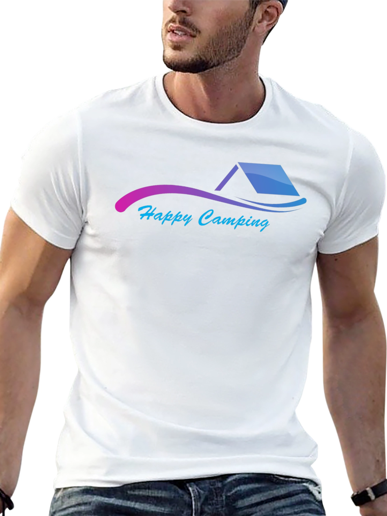 Happy Camping Graphic Black T-Shirt