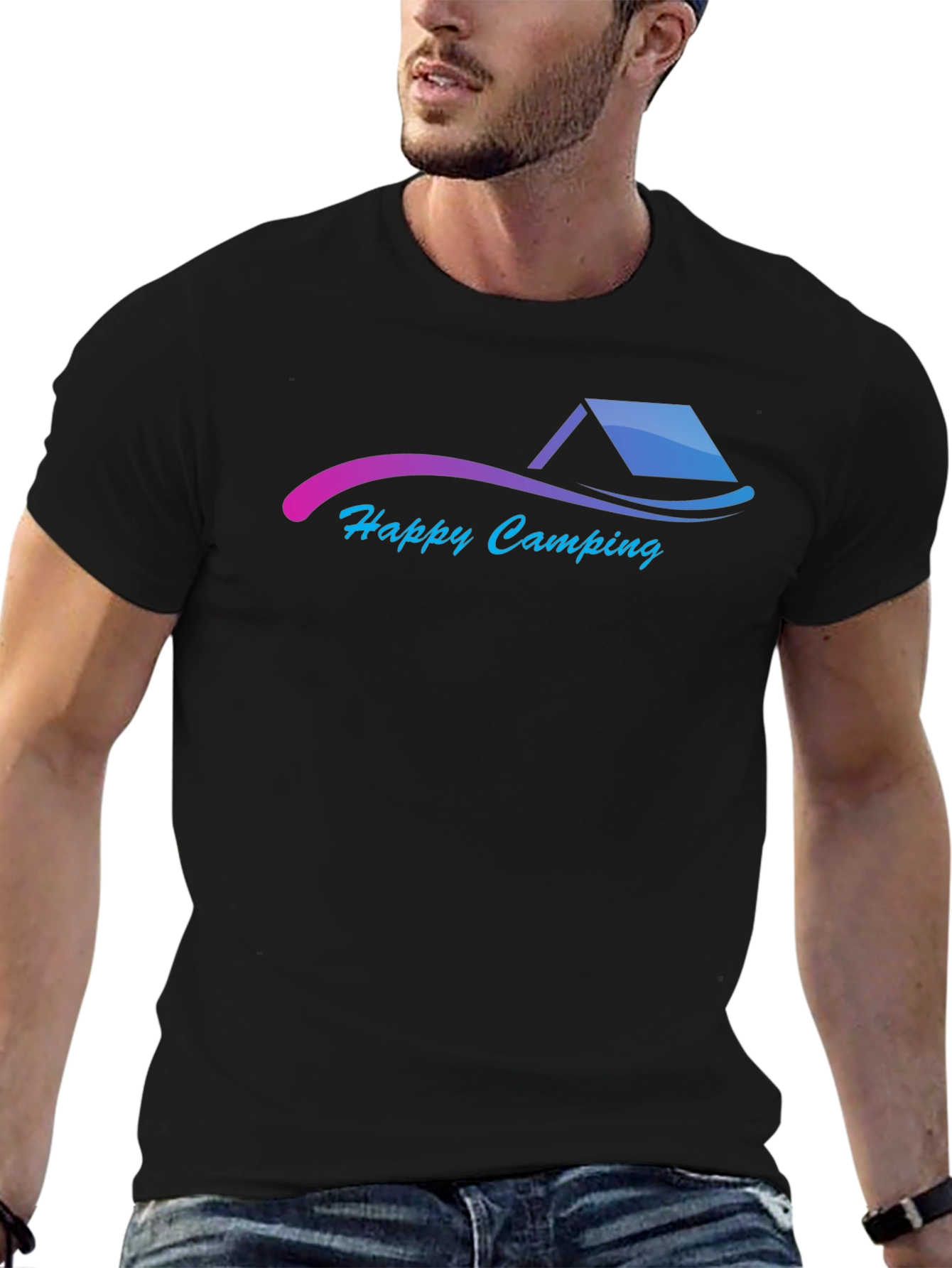 Happy Camping Graphic Black T-Shirt