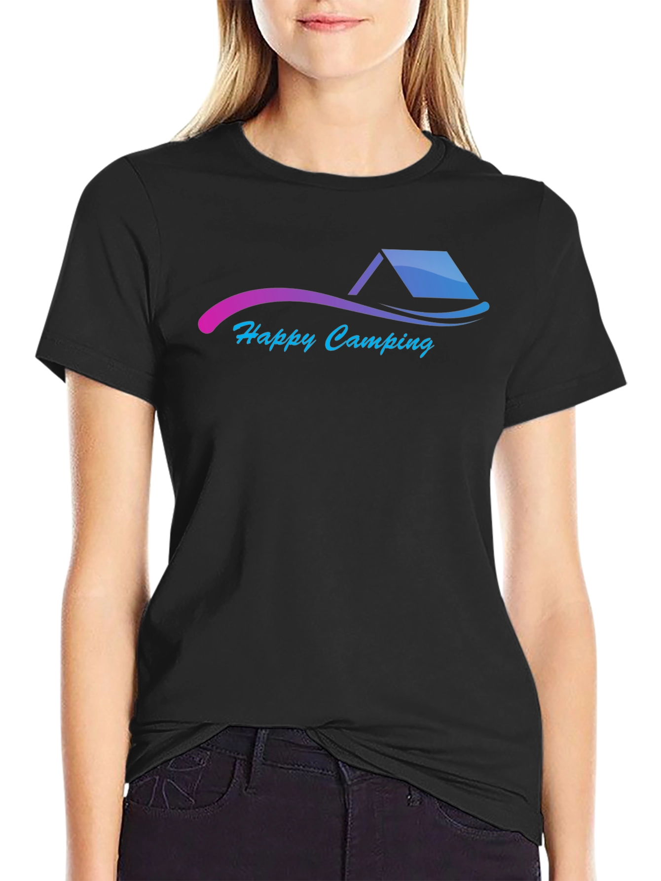 Happy Camping Graphic Black T-Shirt