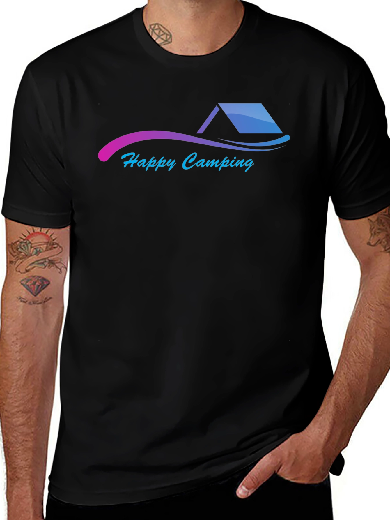 Happy Camping Graphic Black T-Shirt
