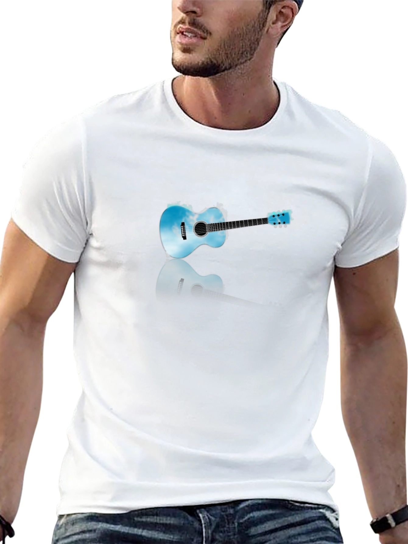 Sky Guitar Graphic Tee - Black Cotton T-Shirt
