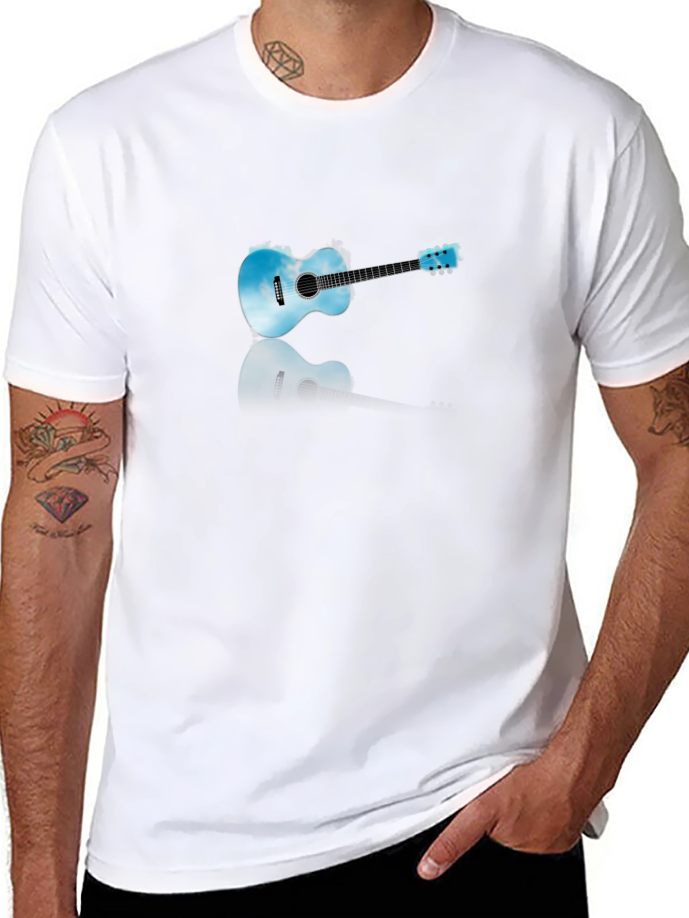Sky Guitar Graphic Tee - Black Cotton T-Shirt