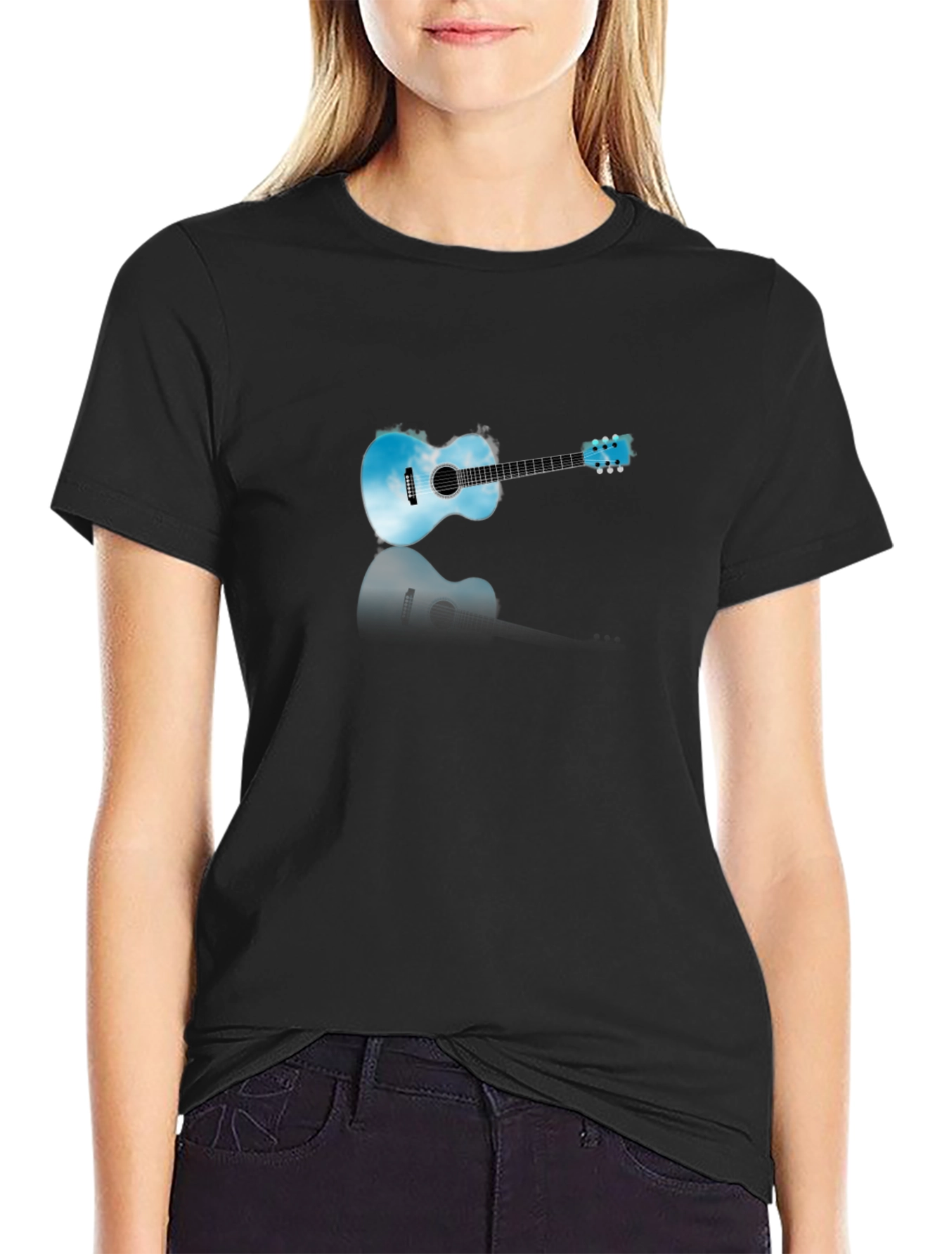 Sky Guitar Graphic Tee - Black Cotton T-Shirt