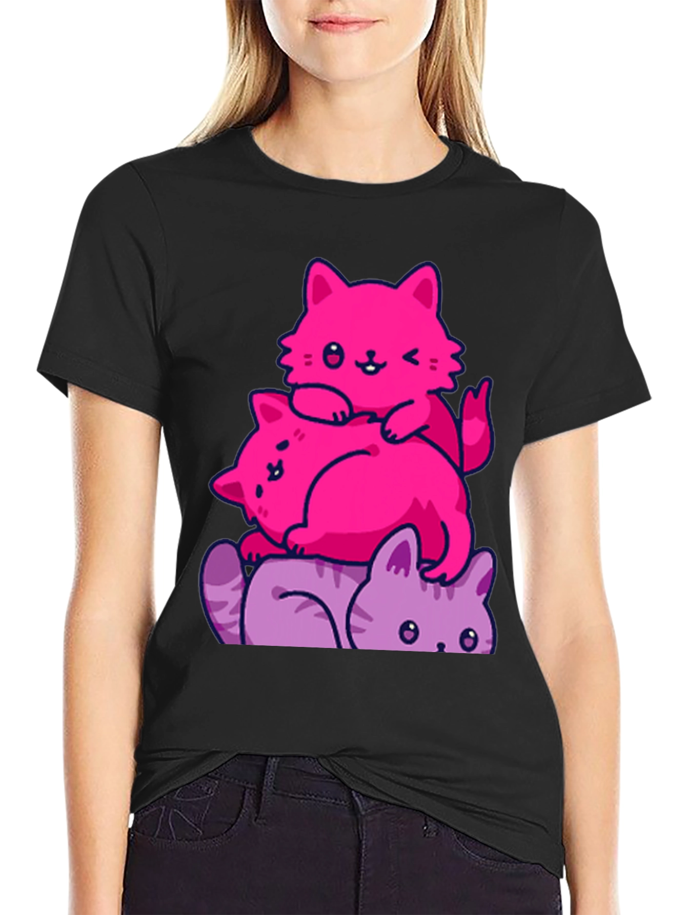 Stacked Cats Graphic Tee - Cute and Comfy