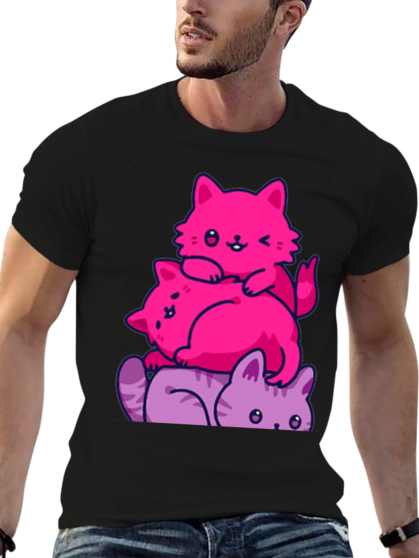 Stacked Cats Graphic Tee - Cute and Comfy