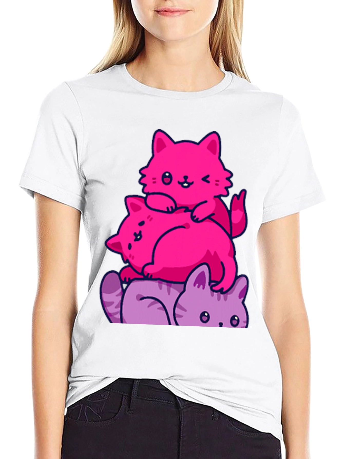 Stacked Cats Graphic Tee - Cute and Comfy