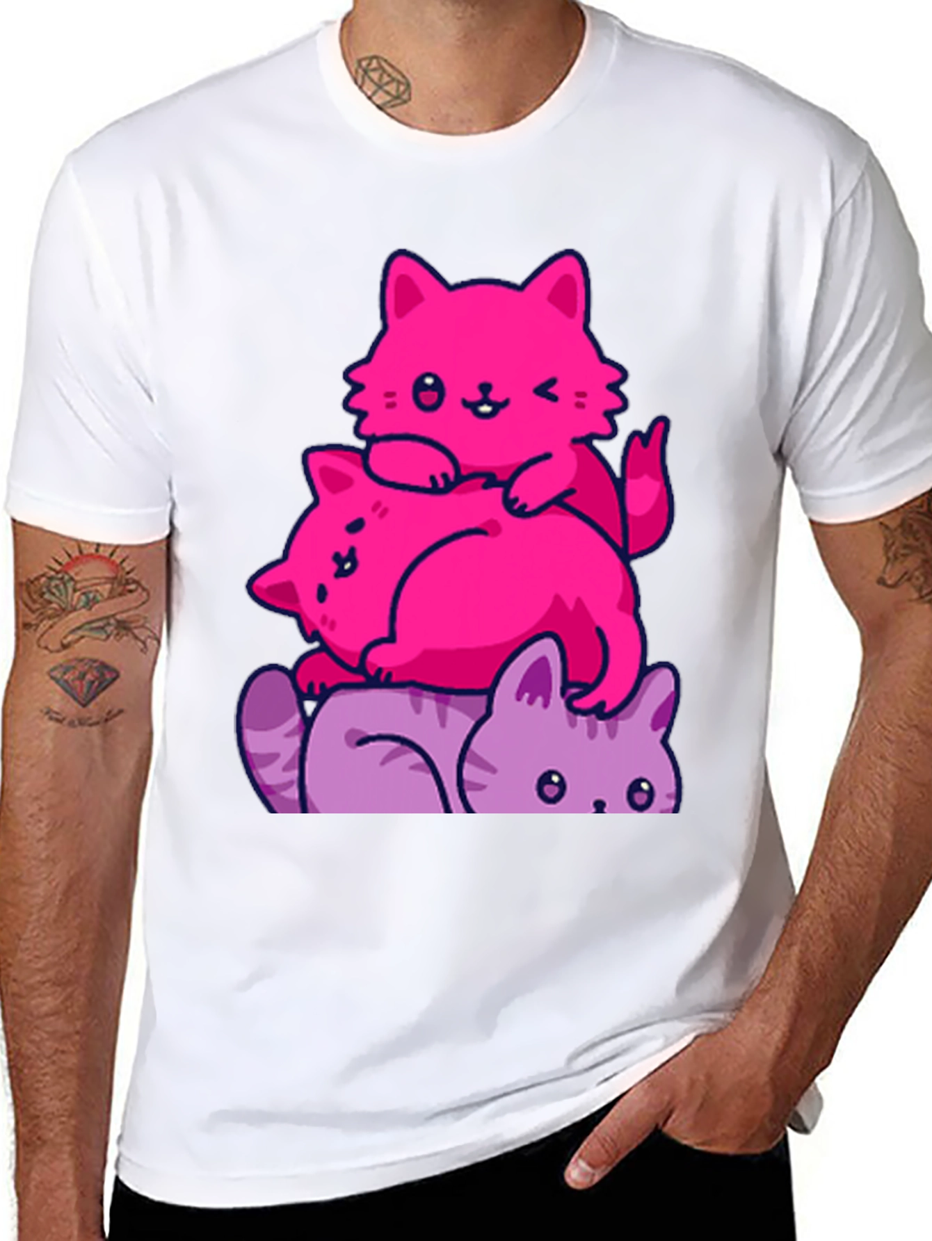 Stacked Cats Graphic Tee - Cute and Comfy