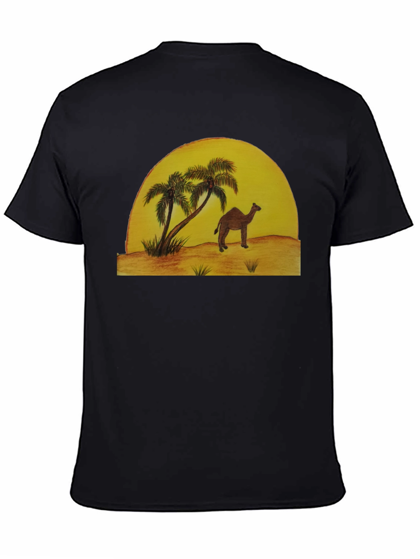 Desert Scene Graphic Tee - Camel & Palm Trees
