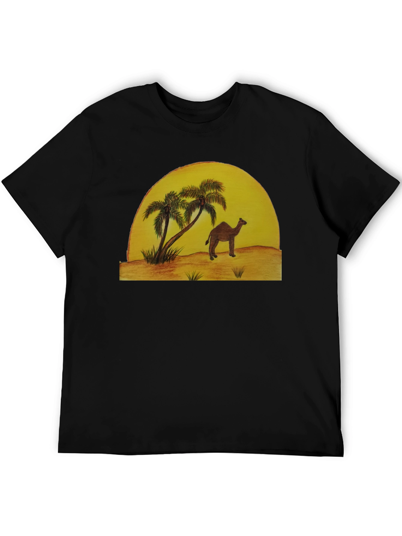 Desert Scene Graphic Tee - Camel & Palm Trees