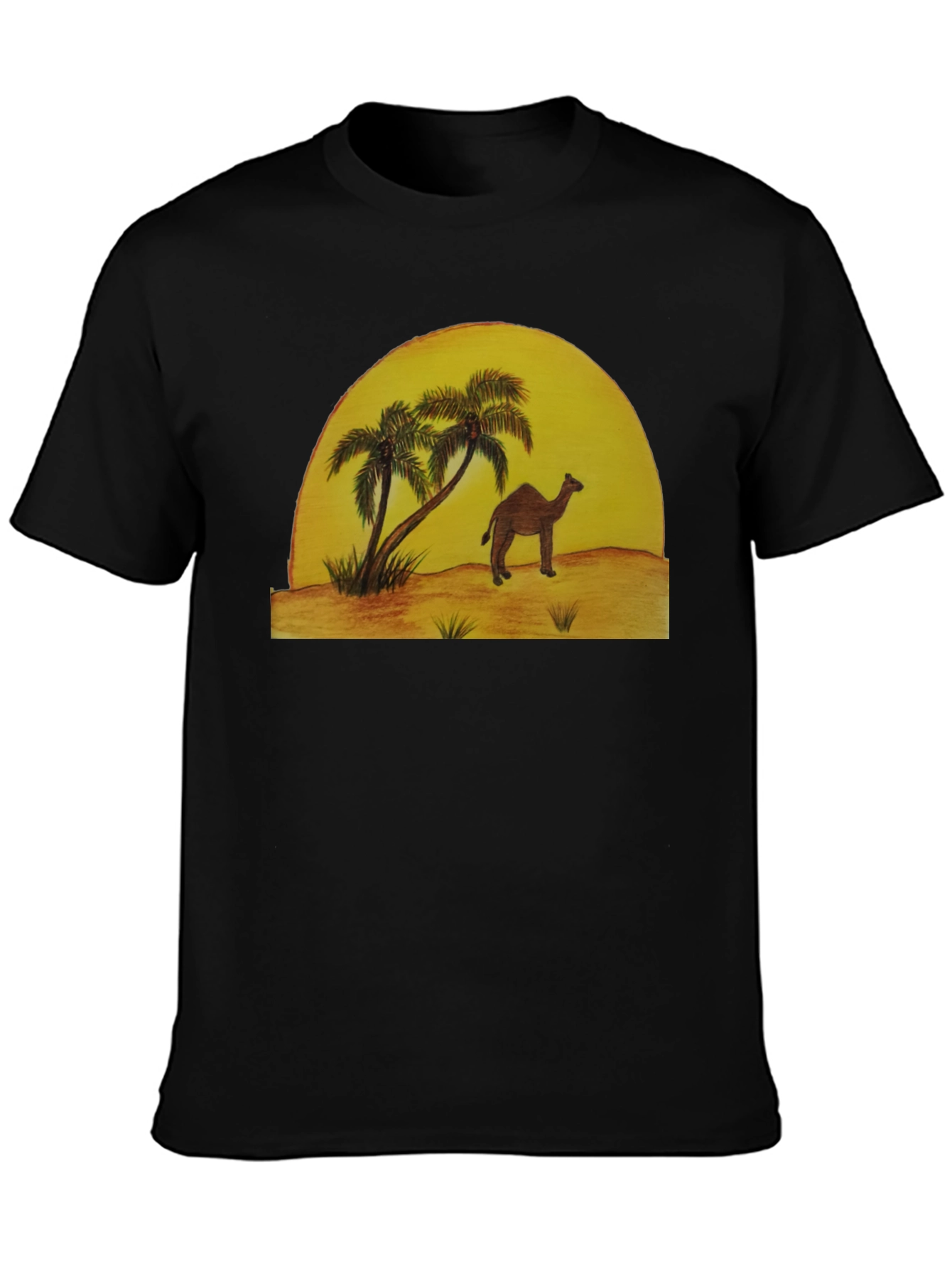 Desert Scene Graphic Tee - Camel & Palm Trees
