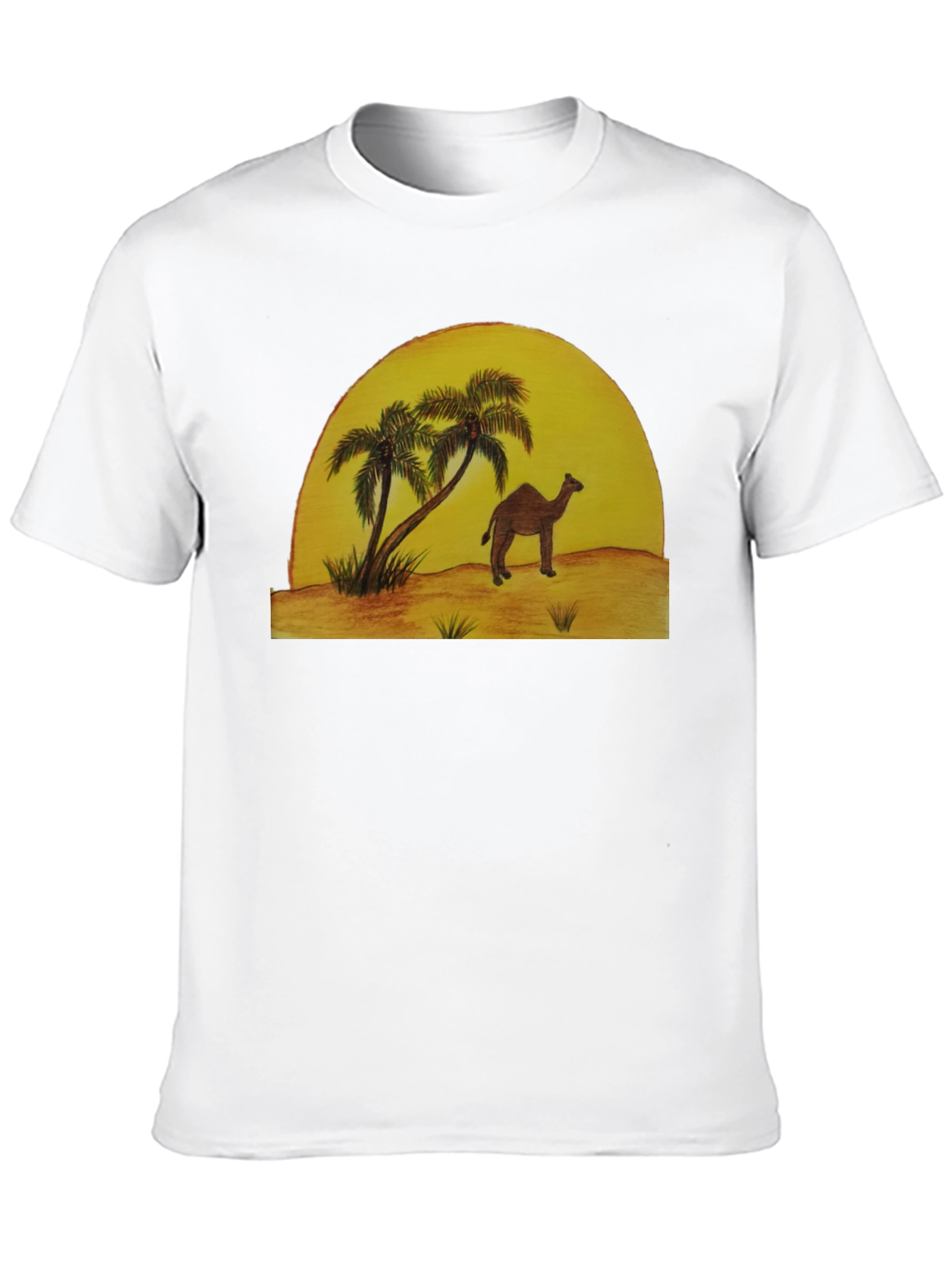 Desert Scene Graphic Tee - Camel & Palm Trees