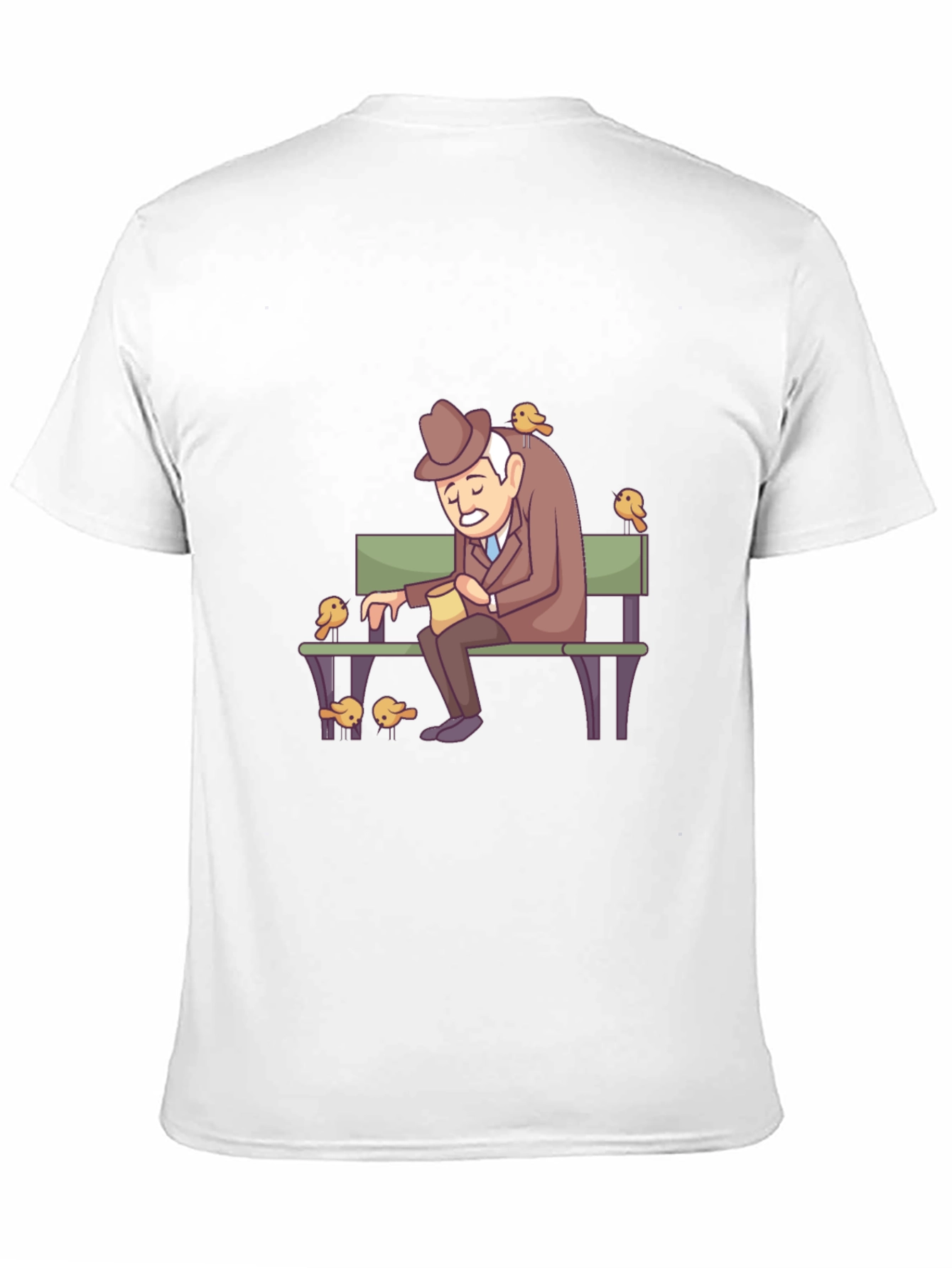 Cartoon Old Man and Birds Graphic Tee