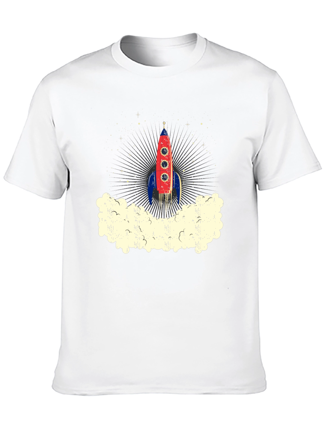 Retro Rocket Launch Graphic Tee - Black Cotton T-Shirt