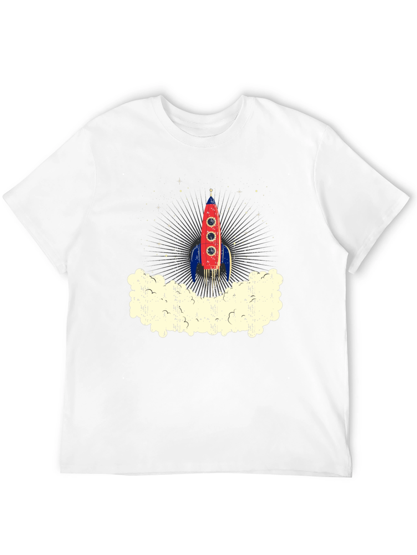 Retro Rocket Launch Graphic Tee - Black Cotton T-Shirt