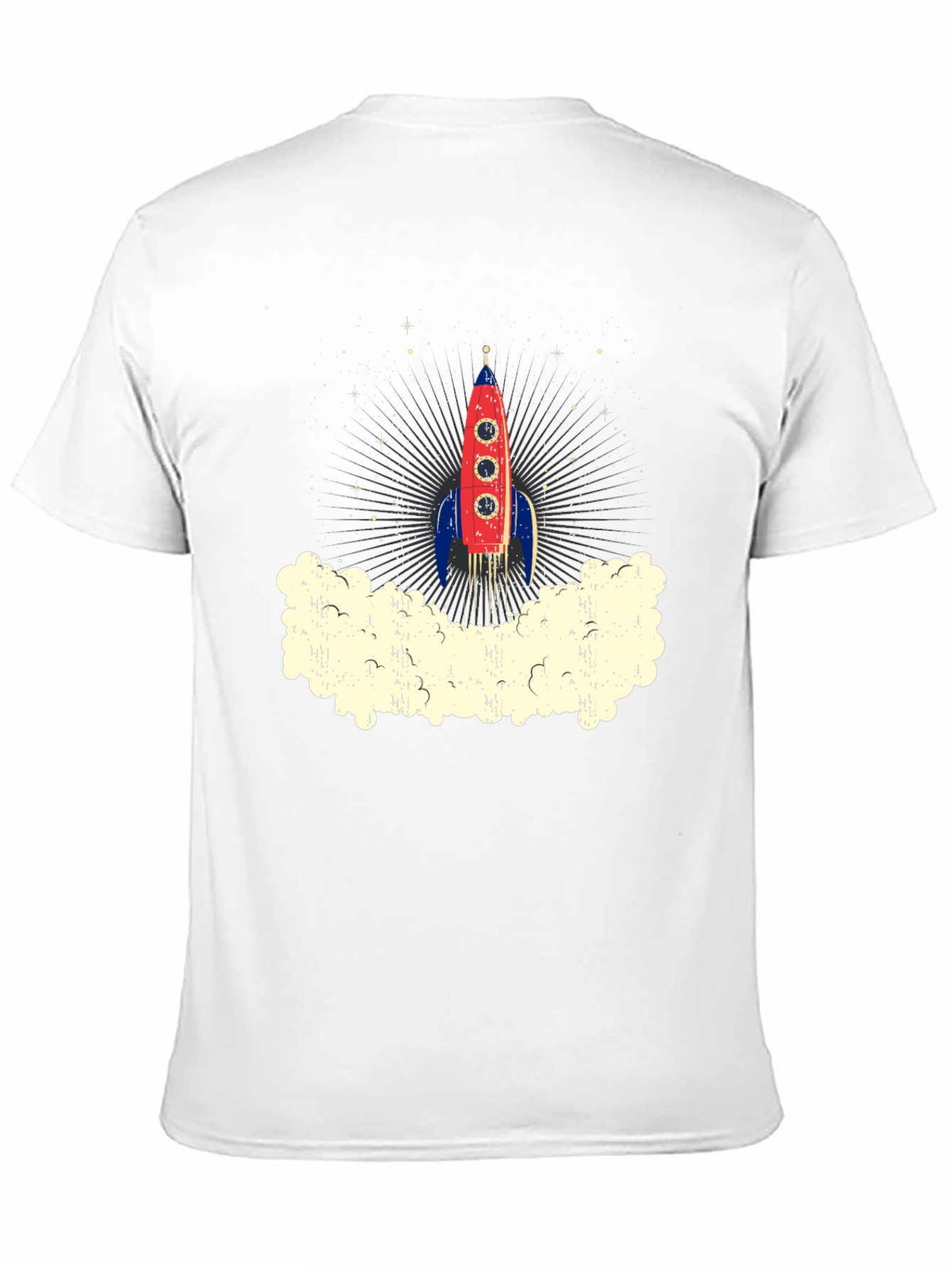 Retro Rocket Launch Graphic Tee - Black Cotton T-Shirt