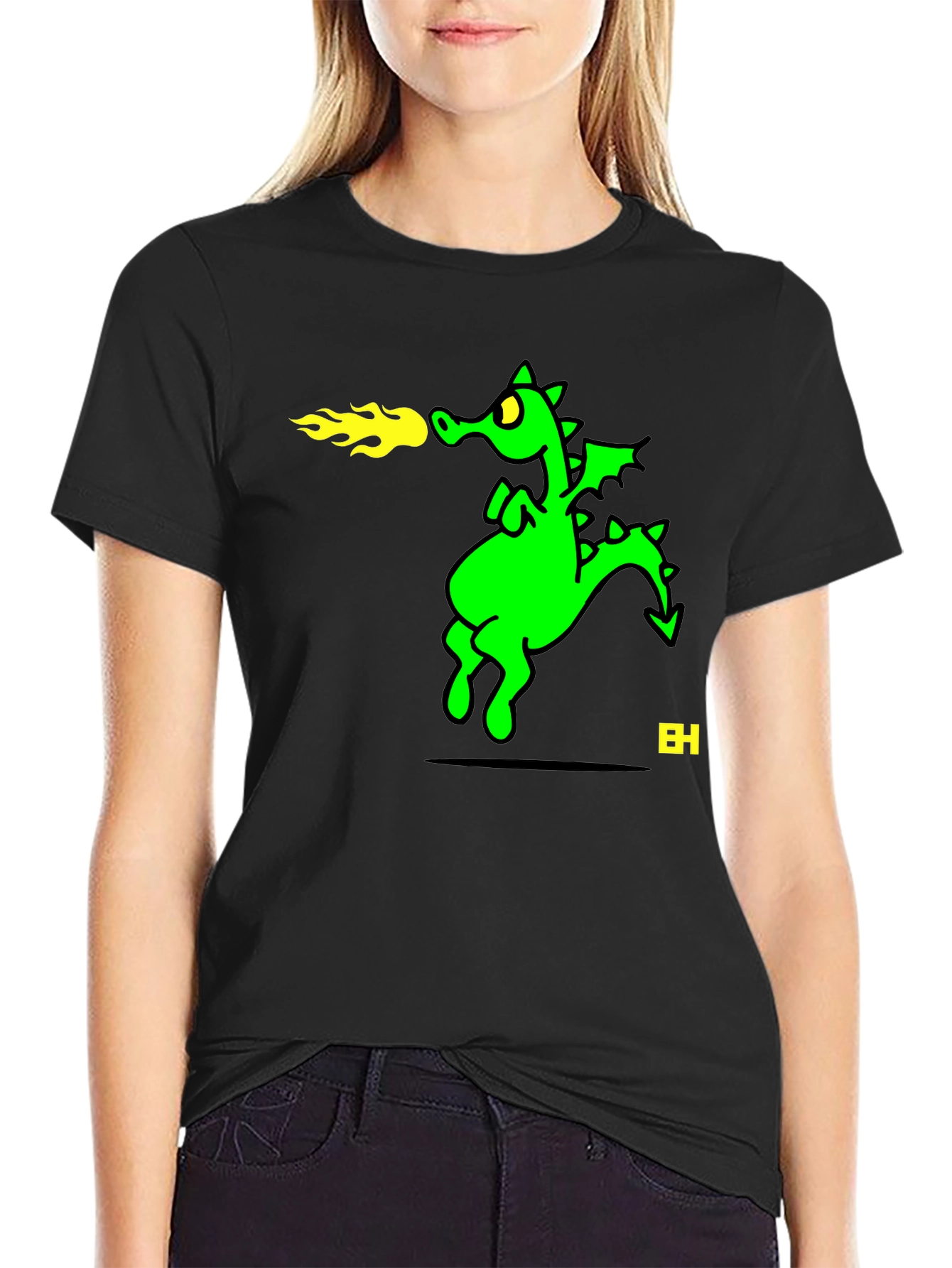 Fire Breathing Dragon Graphic Tee - Black