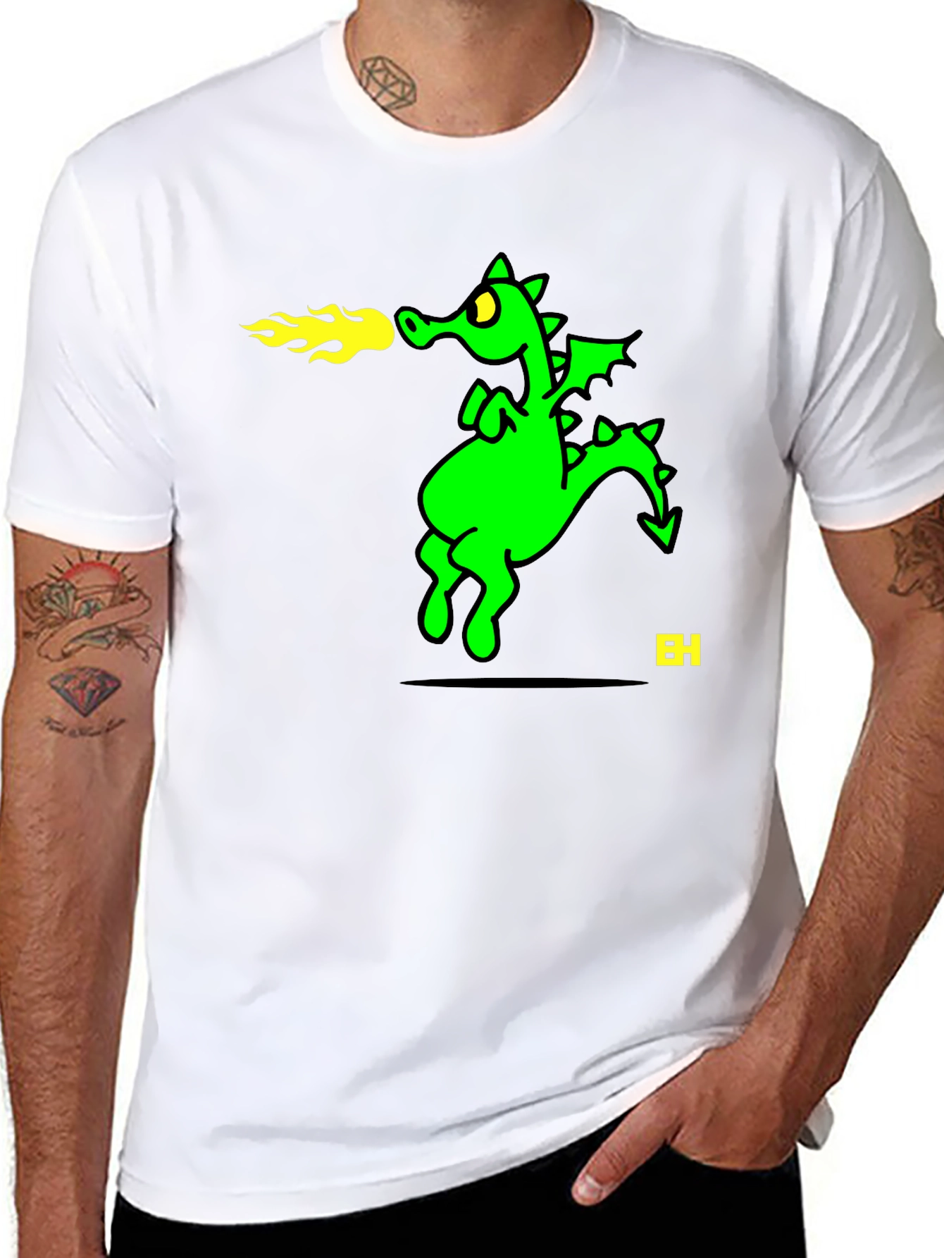 Fire Breathing Dragon Graphic Tee - Black