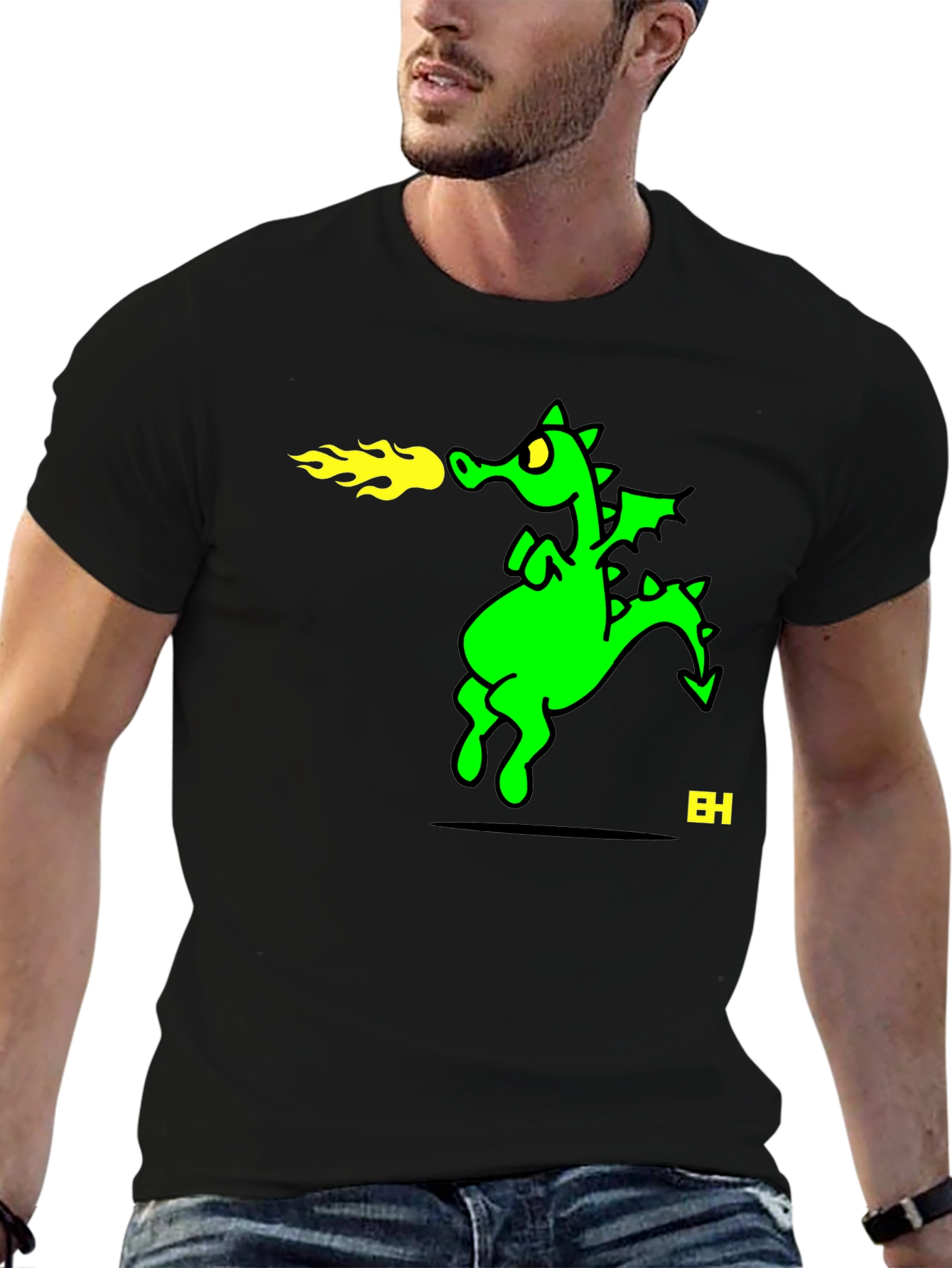 Fire Breathing Dragon Graphic Tee - Black