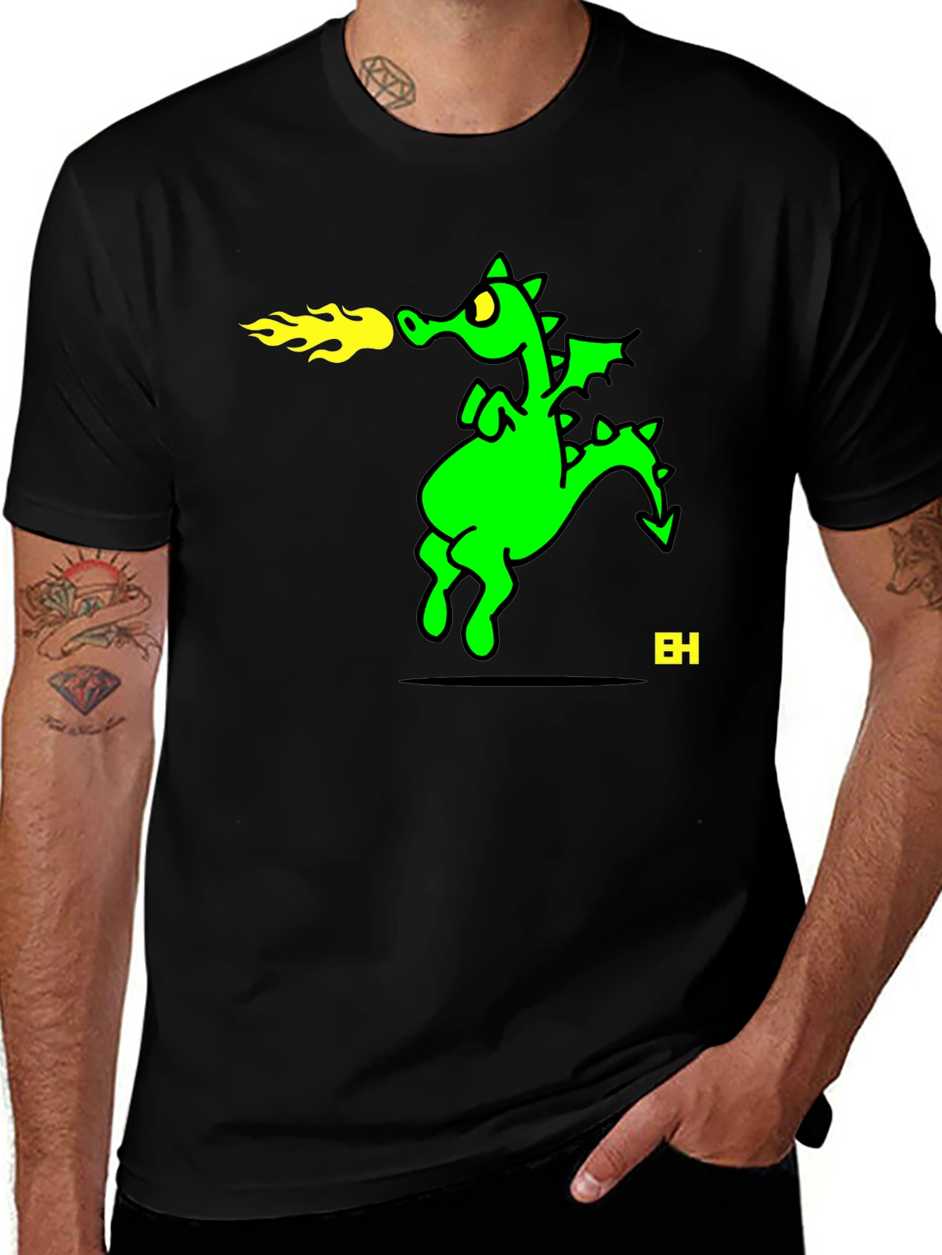 Fire Breathing Dragon Graphic Tee - Black