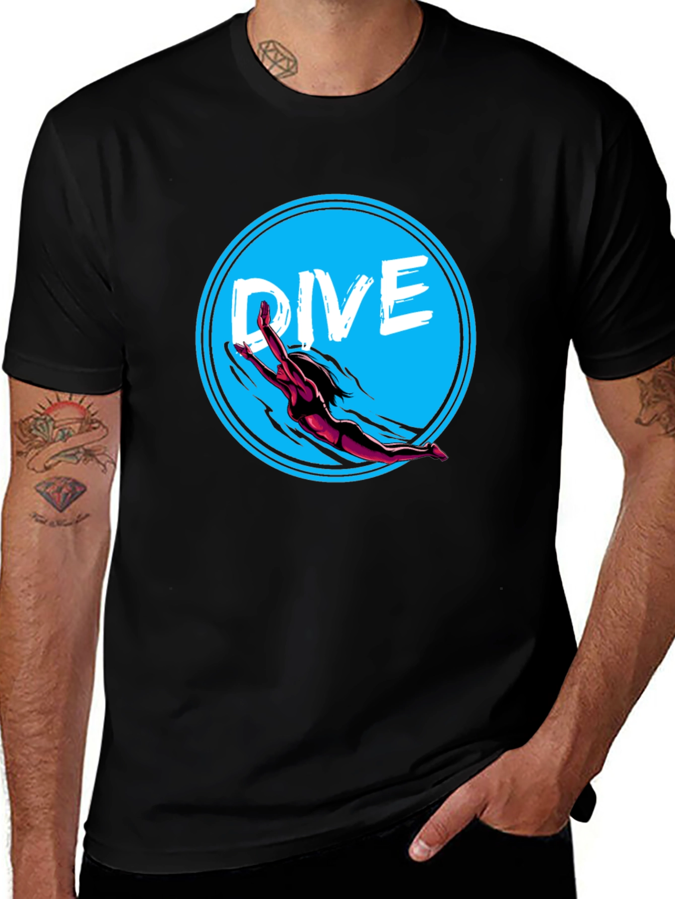 Dive In Graphic Tee - Black Cotton T-Shirt