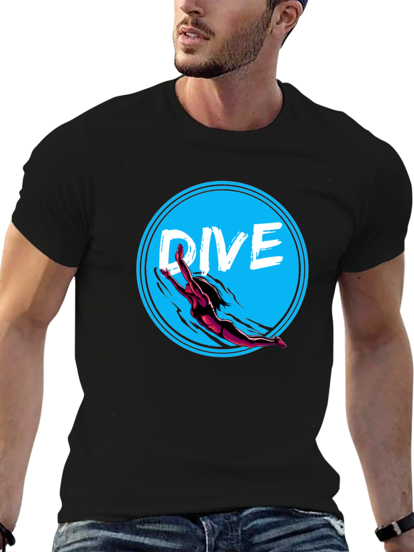 Dive In Graphic Tee - Black Cotton T-Shirt