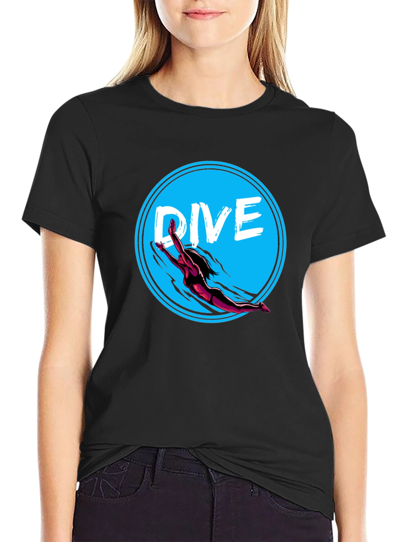 Dive In Graphic Tee - Black Cotton T-Shirt