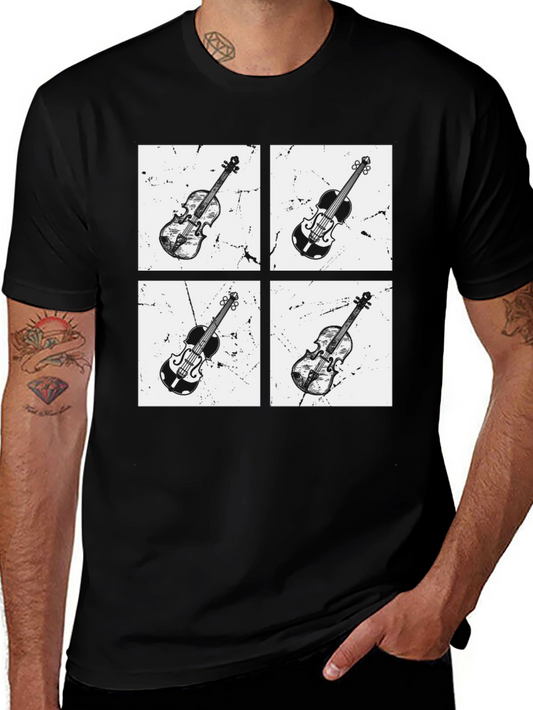Violin Quartet Graphic Tee - Black Cotton T-Shirt