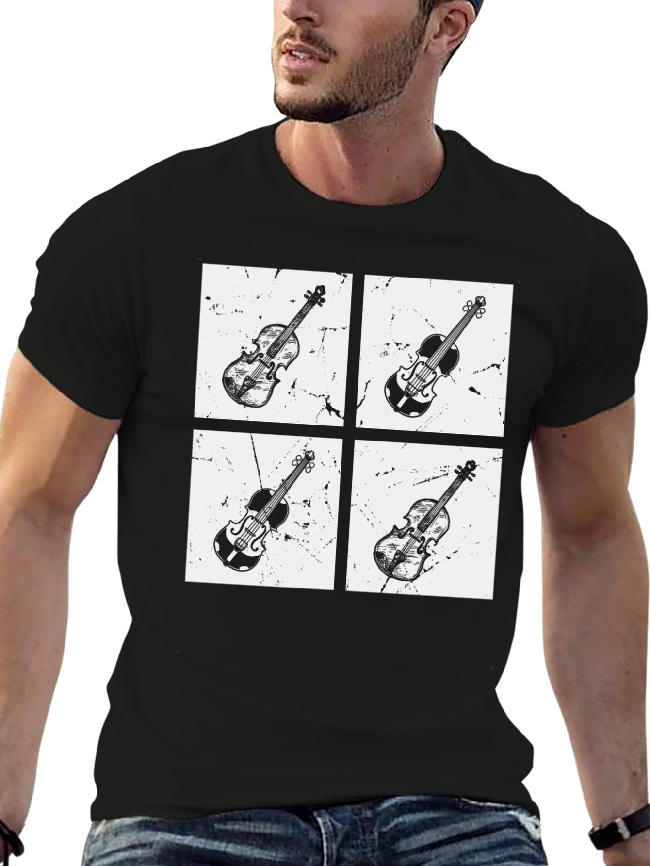 Violin Quartet Graphic Tee - Black Cotton T-Shirt