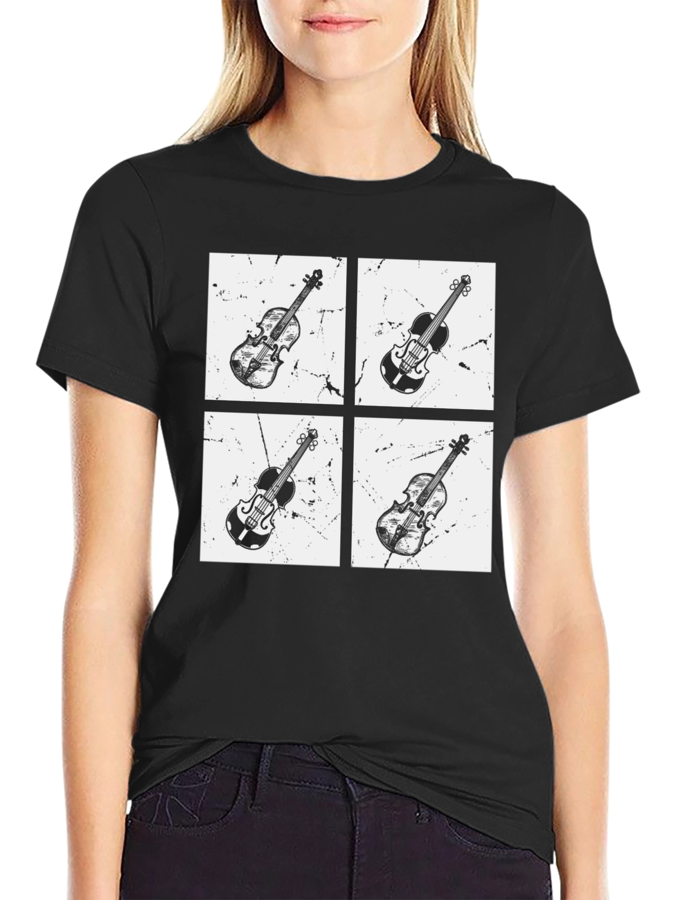 Violin Quartet Graphic Tee - Black Cotton T-Shirt