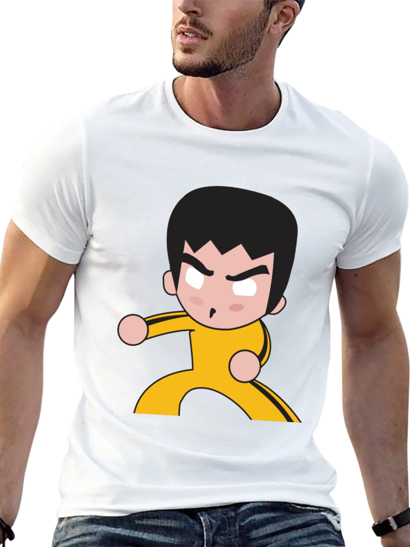 Martial Arts Cartoon Graphic Black T-Shirt